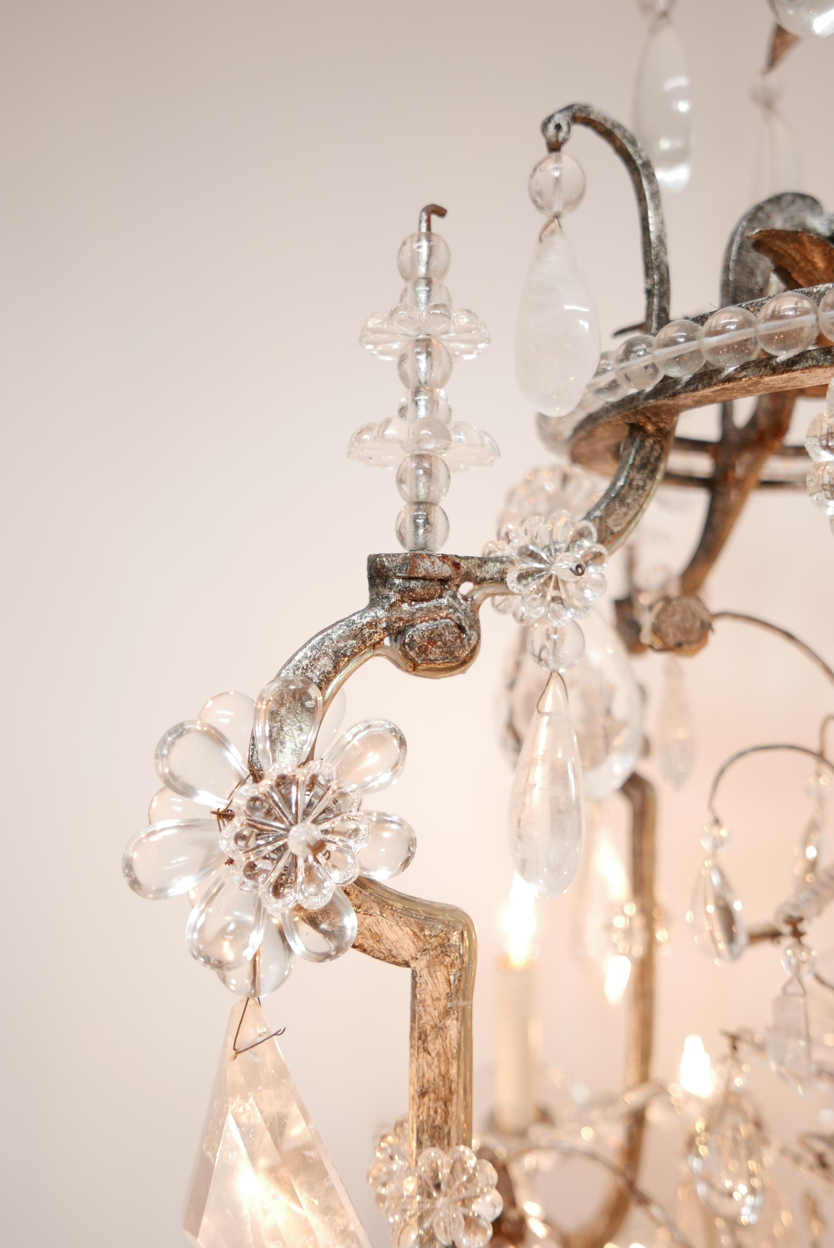 Large Rock Crystal & Glass Chandelier in the Manner of Maison Baguès For Sale 7