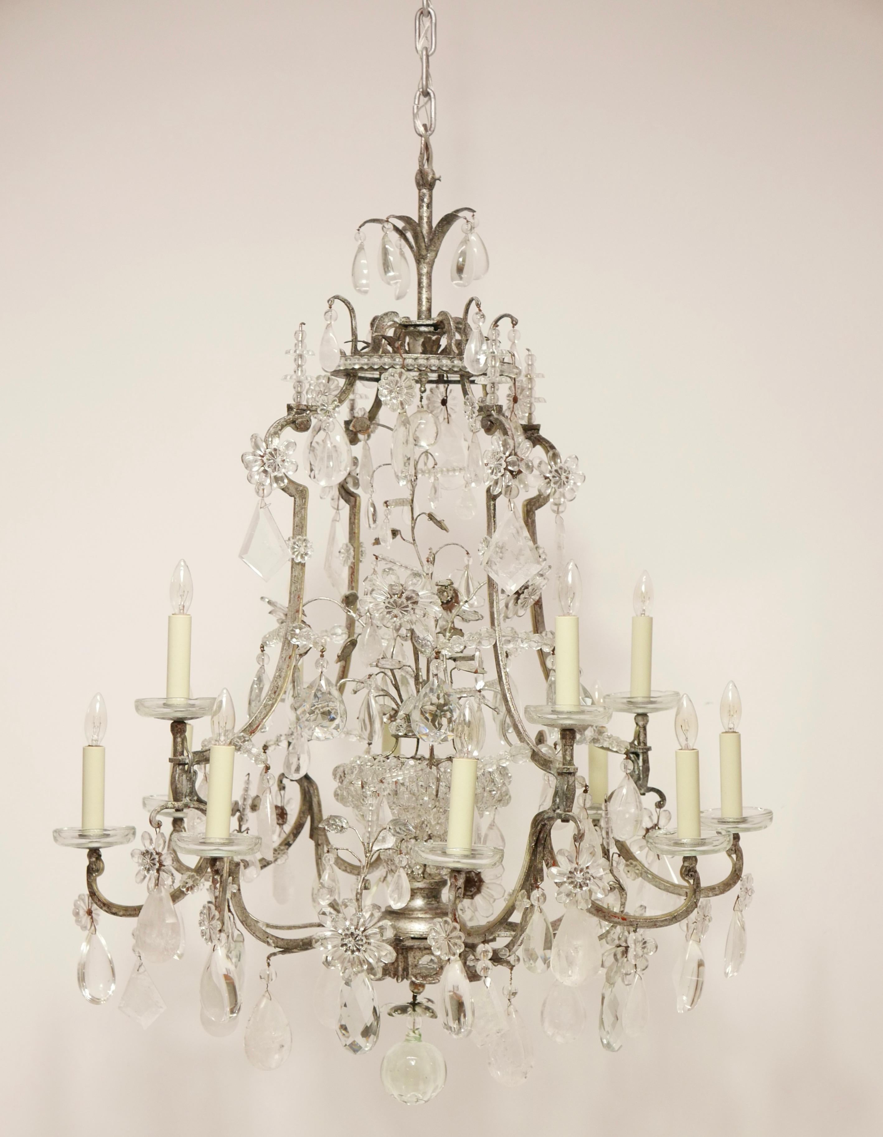 Large Rock Crystal & Glass Chandelier in the Manner of Maison Baguès For Sale 8