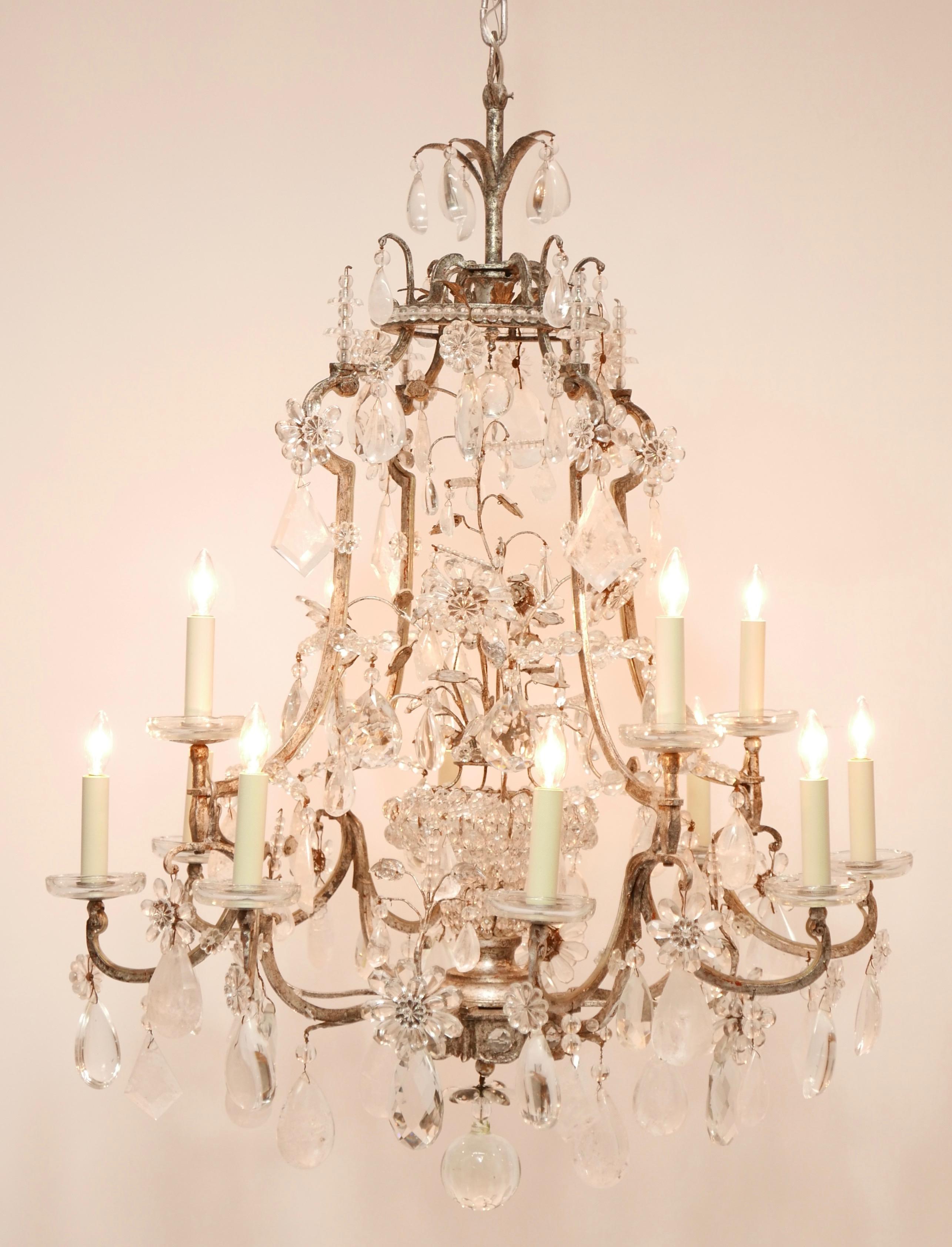 Louis XV Large Scale Rock Crystal & Glass Chandelier in the Manner of Maison Baguès For Sale