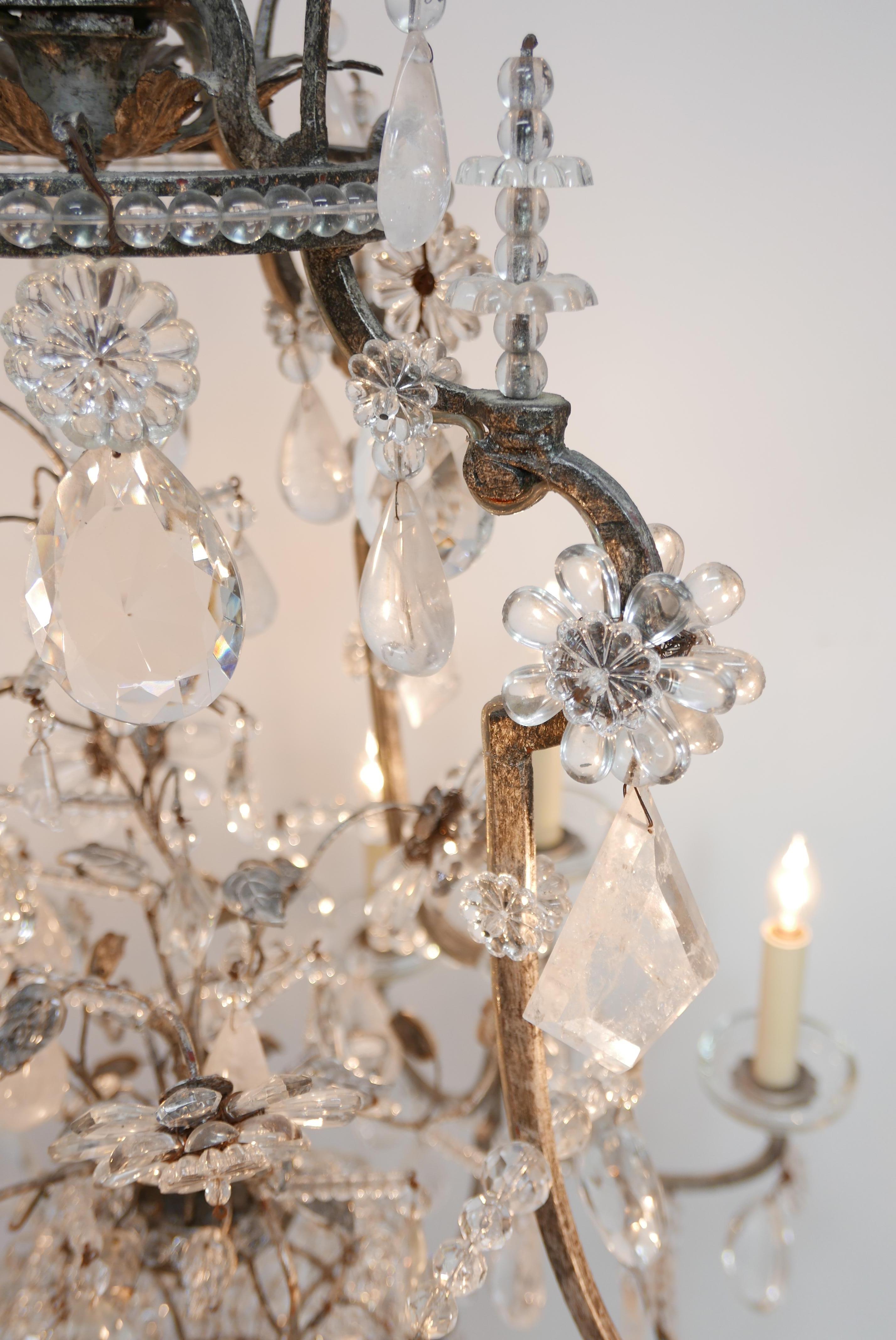French Large Rock Crystal & Glass Chandelier in the Manner of Maison Baguès For Sale