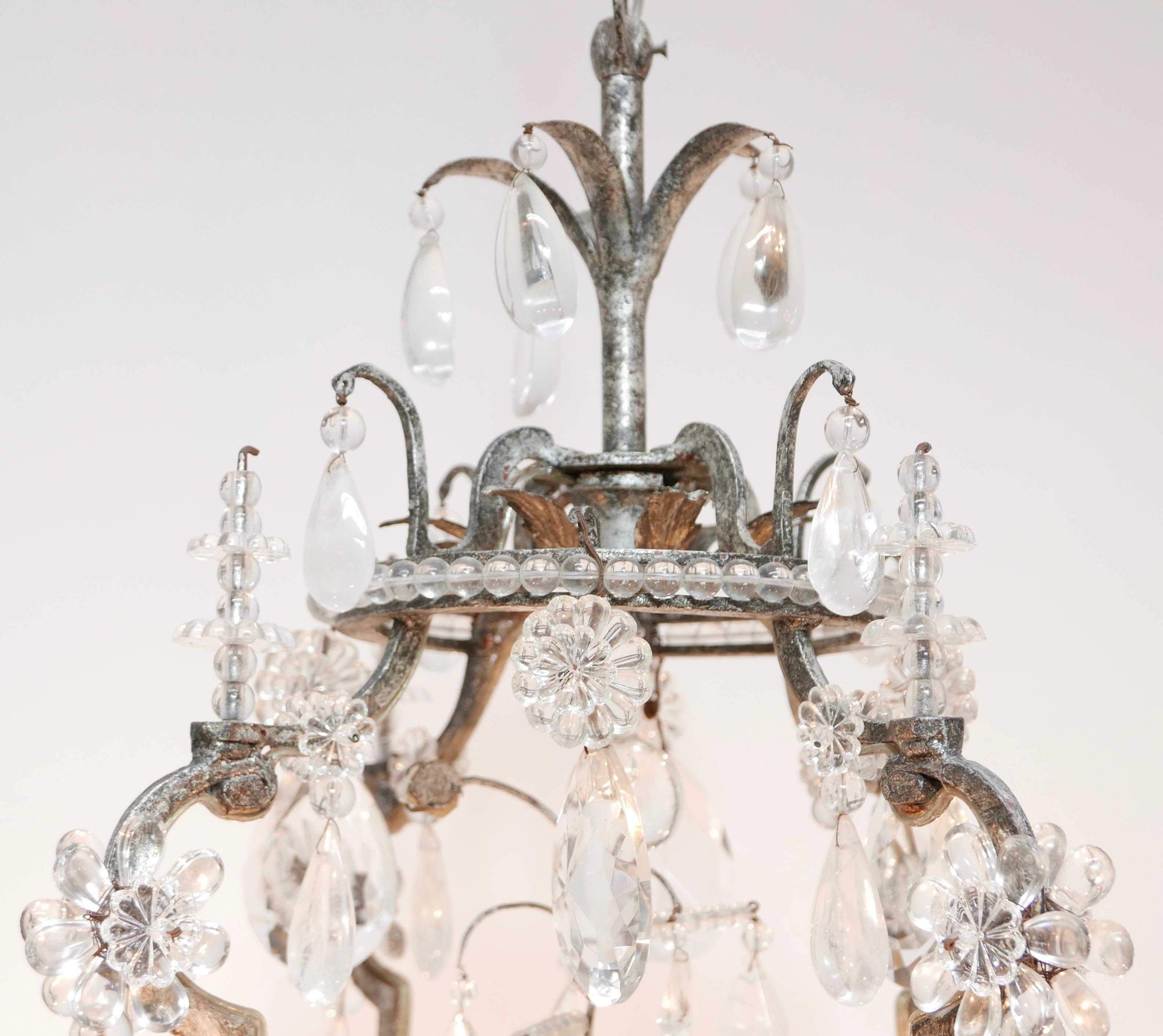 19th Century Large Rock Crystal & Glass Chandelier in the Manner of Maison Baguès For Sale