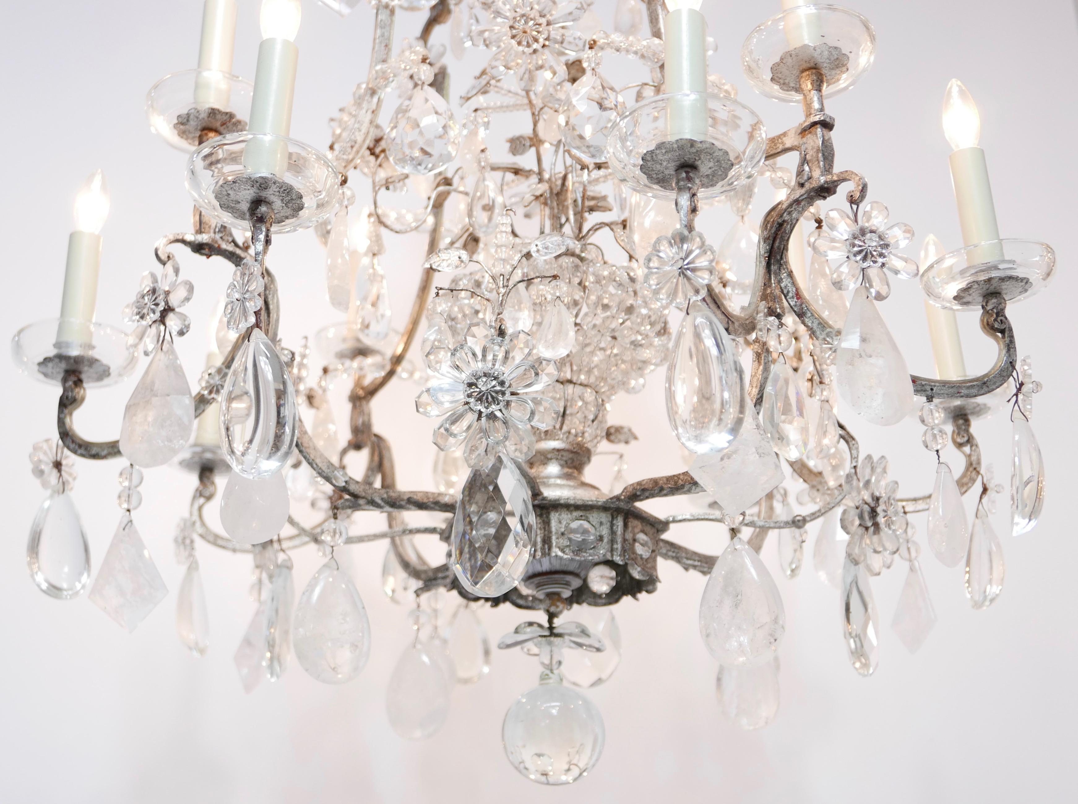 Large Scale Rock Crystal & Glass Chandelier in the Manner of Maison Baguès For Sale 1