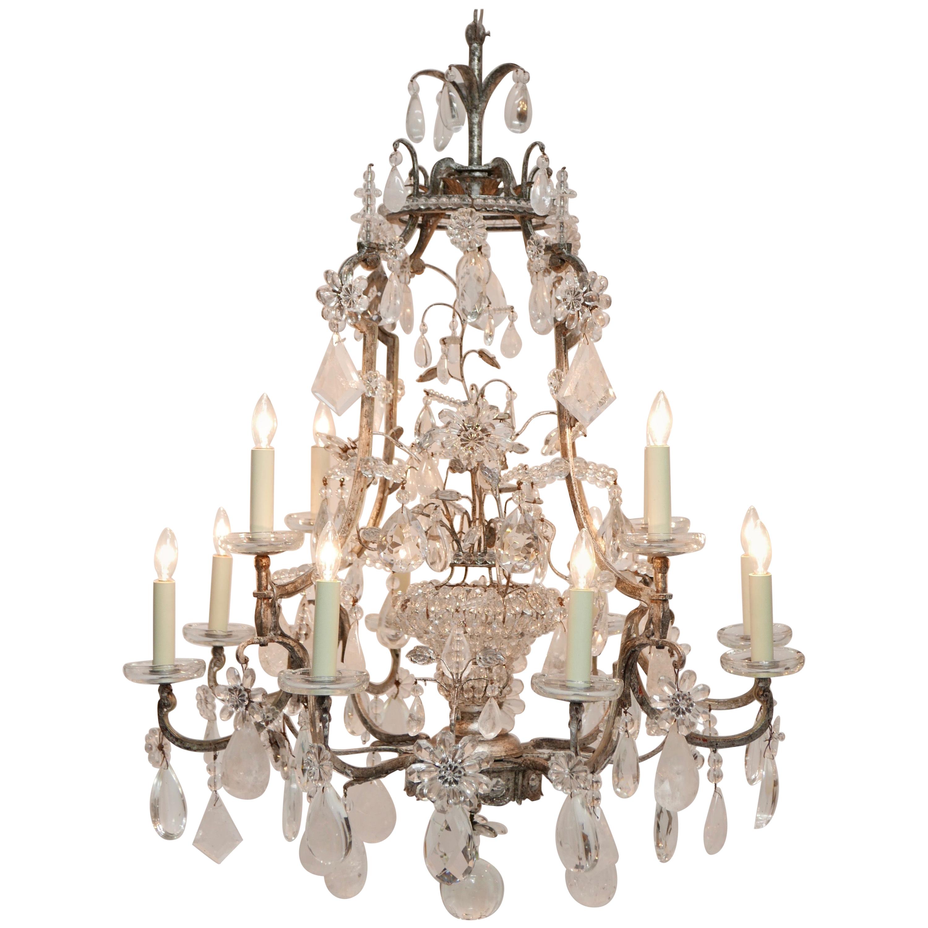 Large Rock Crystal & Glass Chandelier in the Manner of Maison Baguès For Sale