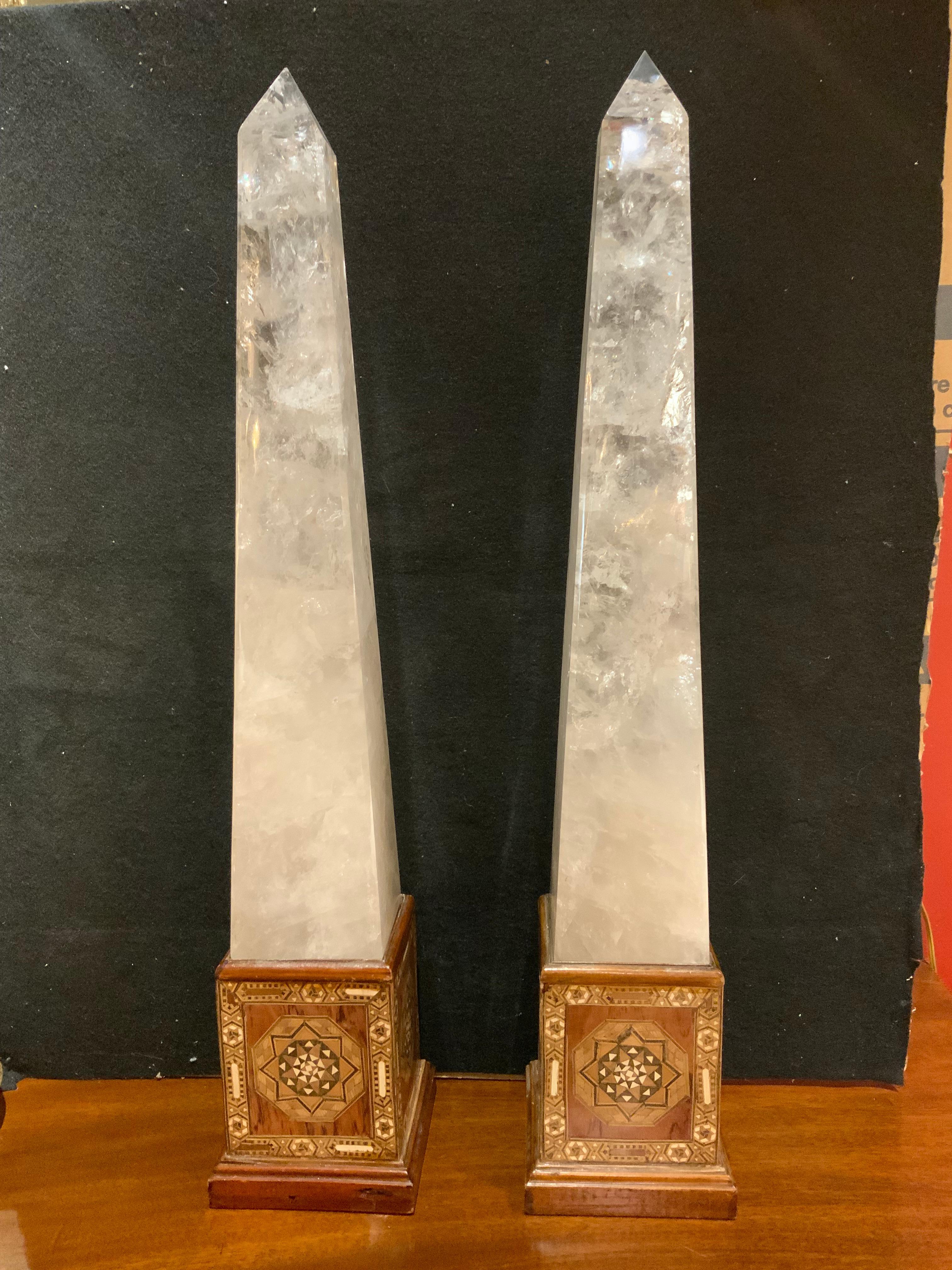 Large scale Rock Crystal Obelisks on inlaid bases In Excellent Condition For Sale In Houston, TX