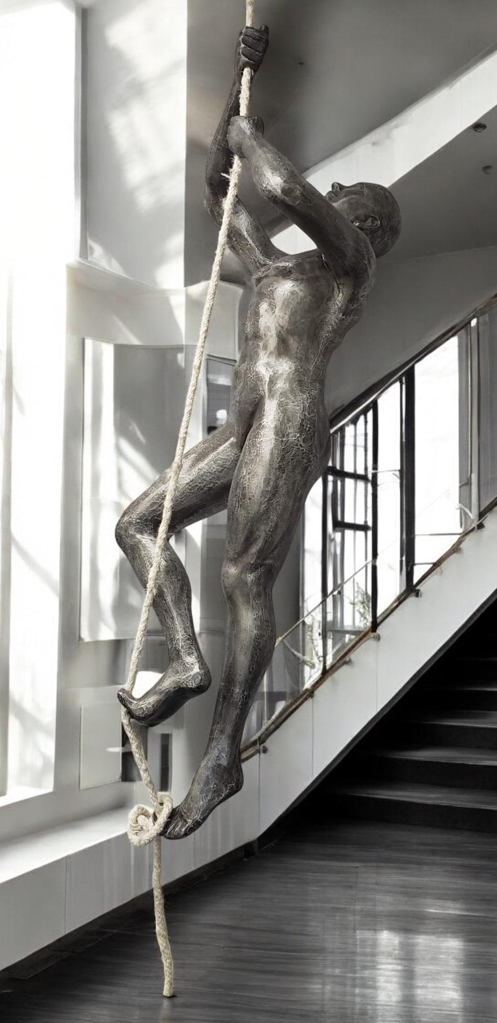 Cast Large-Scale Rope Climbing Man by Phillips Collection, Installation For Sale