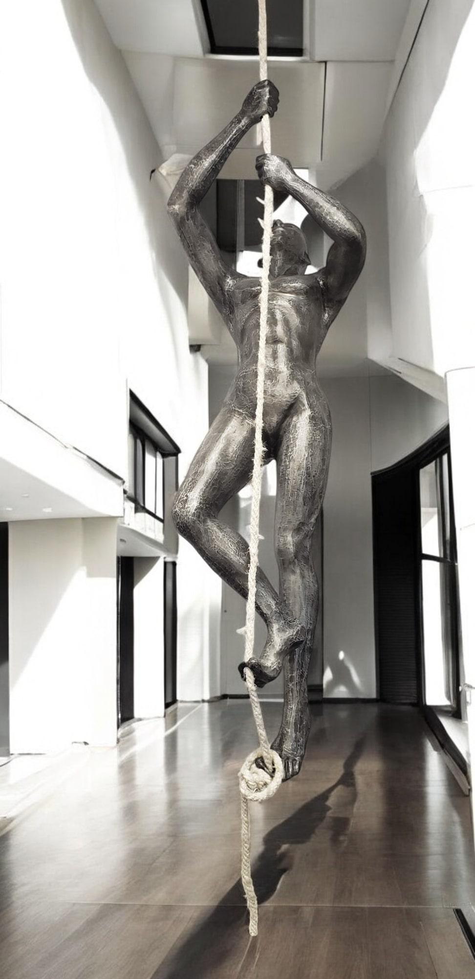 Aluminum Large-Scale Rope Climbing Man by Phillips Collection, Installation For Sale