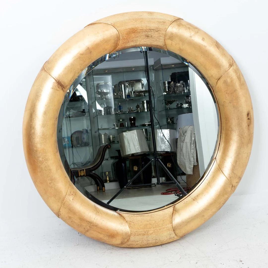 20th Century Large Scale Round Gilt Beveled Mirror For Sale