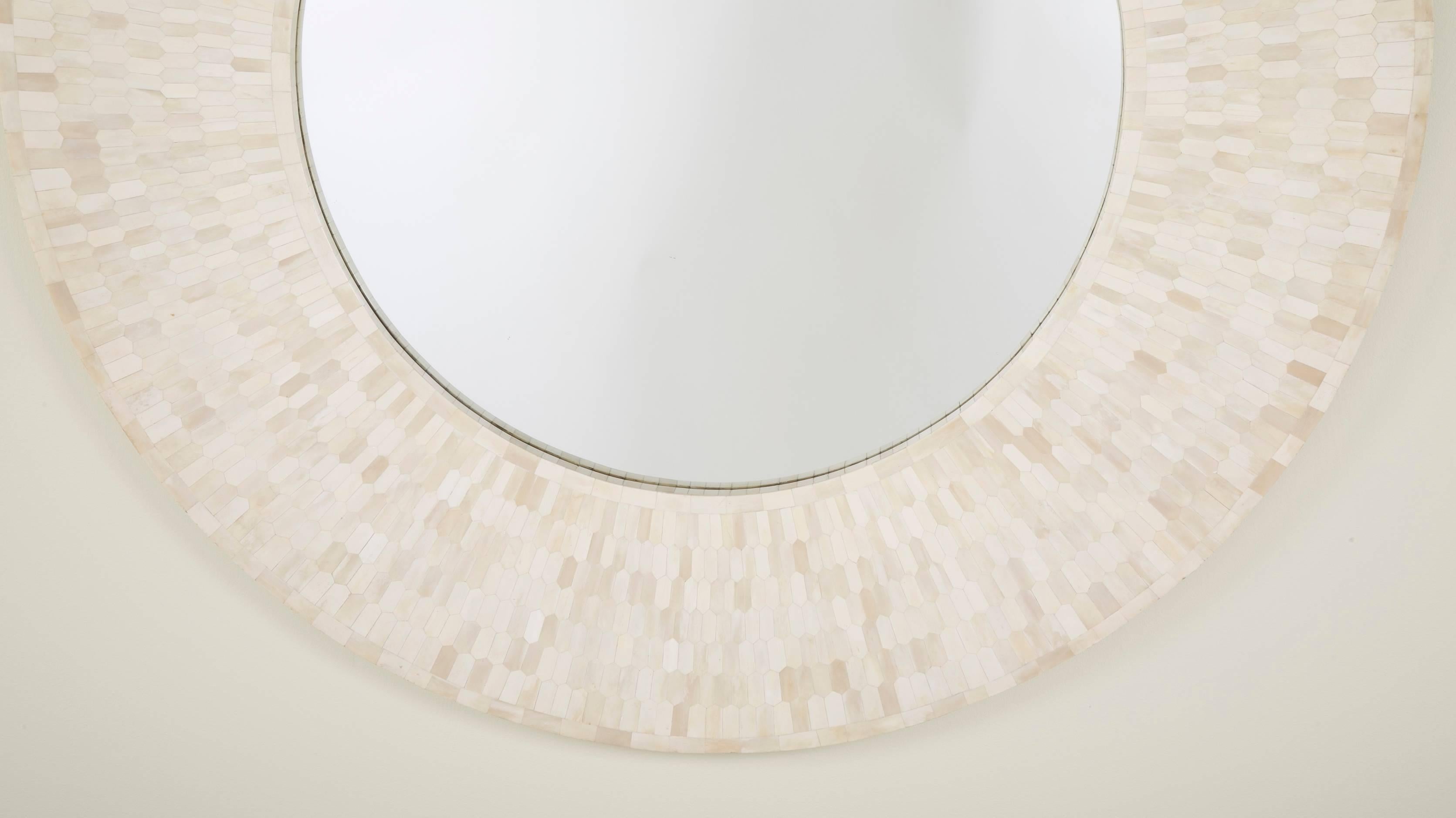 Mid-Century Modern Large Scale Round Mirror of Tessellated Bone by Enrique Garcel