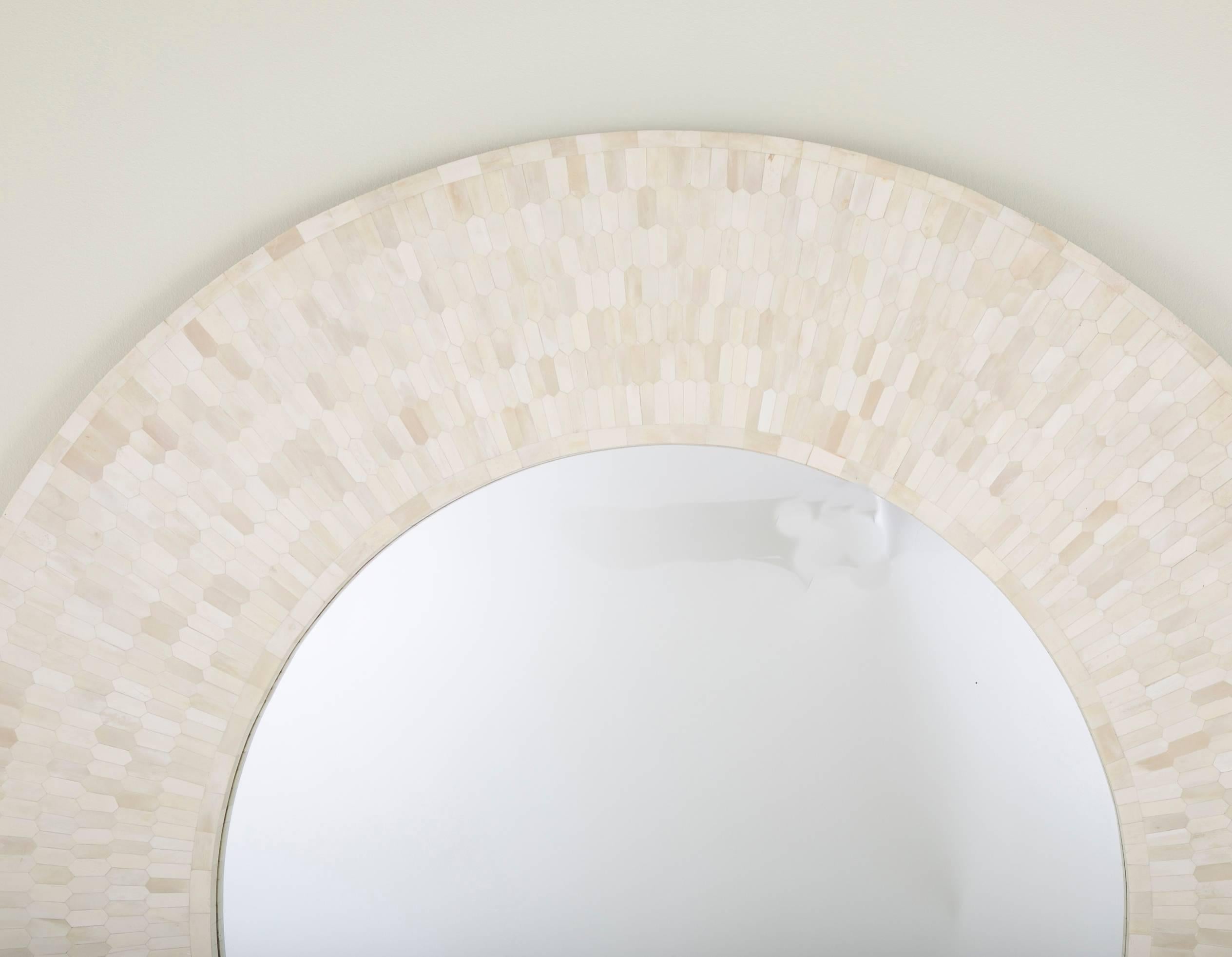 Colombian Large Scale Round Mirror of Tessellated Bone by Enrique Garcel