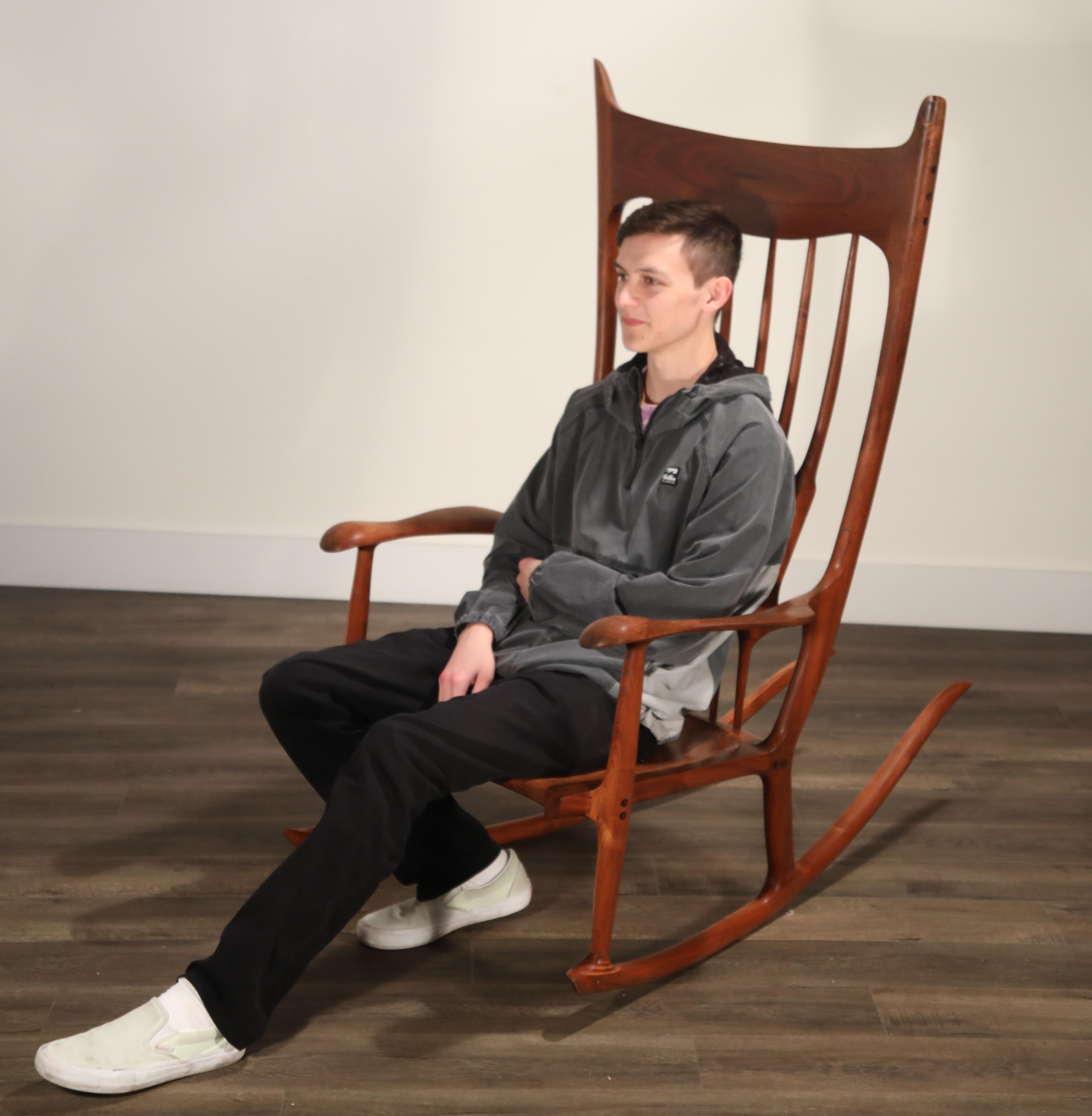 Hardwood Oversized Sam Maloof Style Studio Craftsman Rocking Chair, Signed and Dated