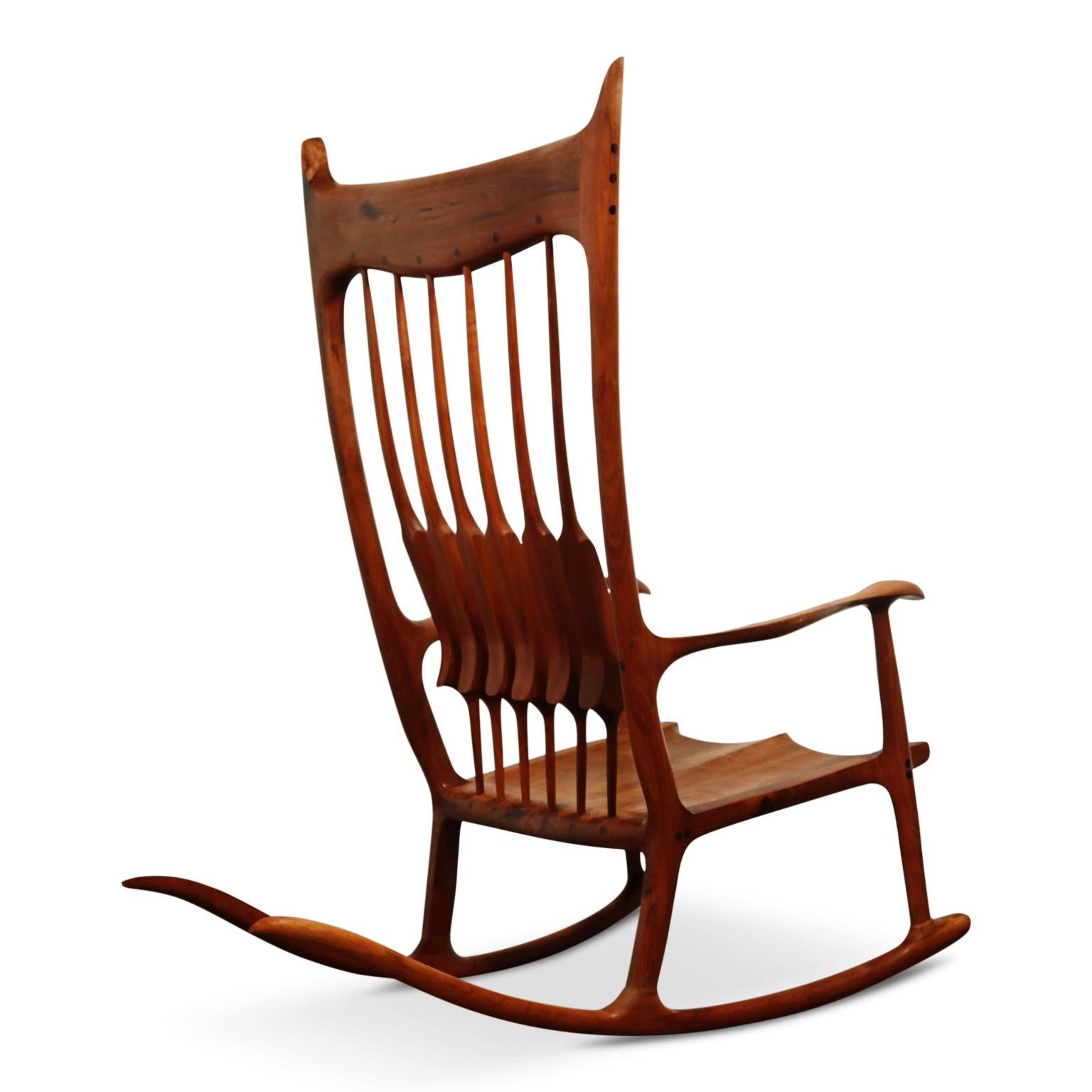 Oversized Sam Maloof Style Studio Craftsman Rocking Chair, Signed and Dated In Excellent Condition In Los Angeles, CA