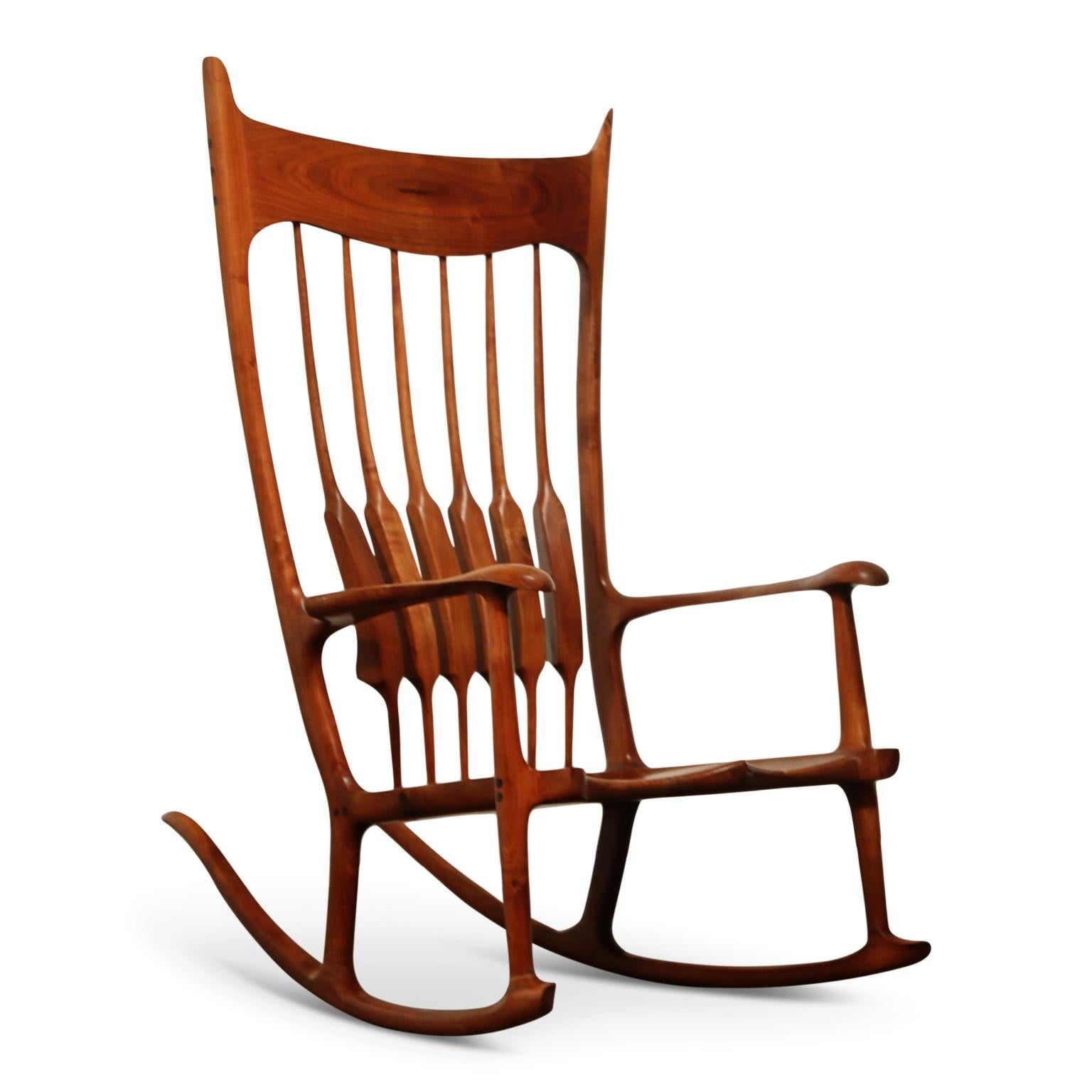 Oversized Sam Maloof Style Studio Craftsman Rocking Chair, Signed and Dated In Excellent Condition In Los Angeles, CA