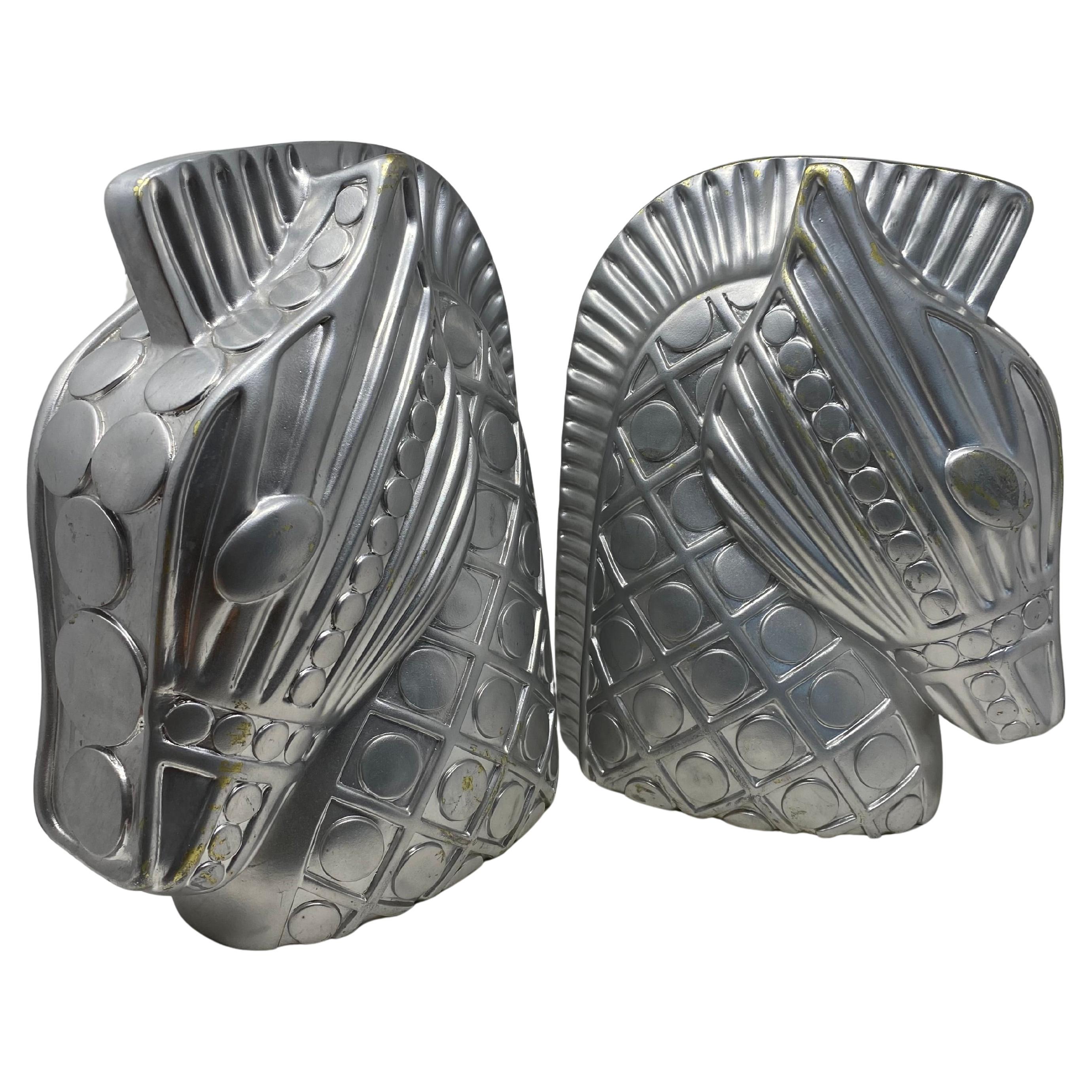 Large-Scale "Cheval" Sculptural Horse Head Bookends in Silvered Resin Cast For Sale