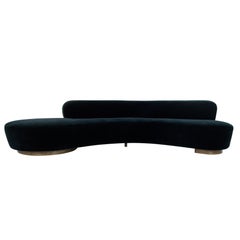 Large Scale Serpentine Sofa in Navy Mohair by Vladimir Kagan