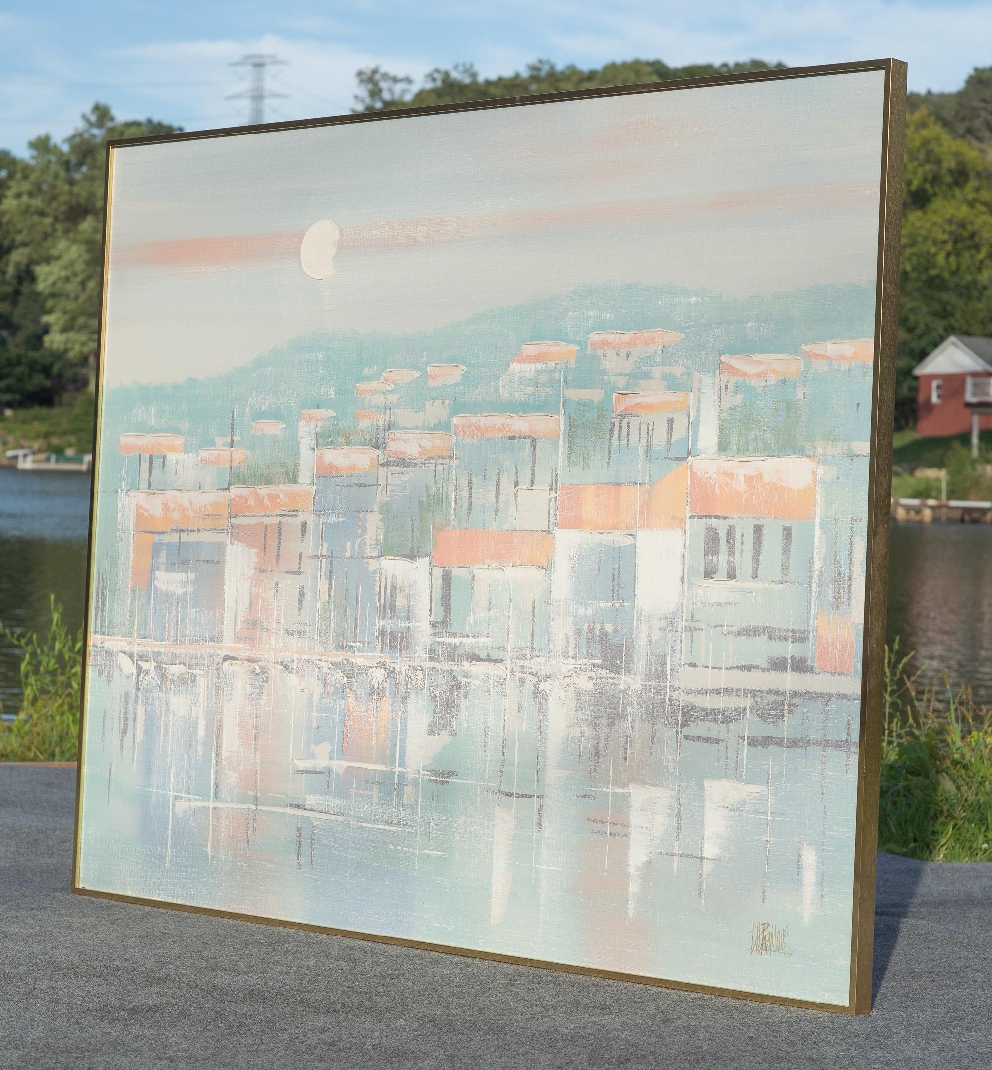 Mid-Century Modern Grande peinture à l'huile de paysage signée Lee Reynolds Modernité du milieu du siècle dernier 1960 en vente