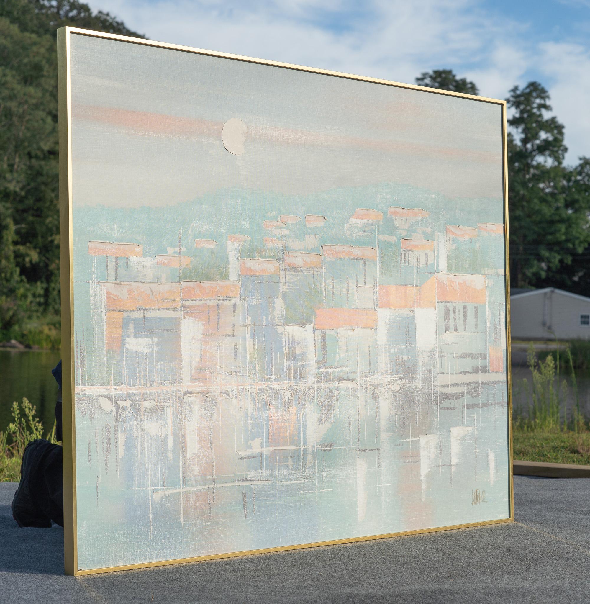 Américain Grande peinture à l'huile de paysage signée Lee Reynolds Modernité du milieu du siècle dernier 1960 en vente