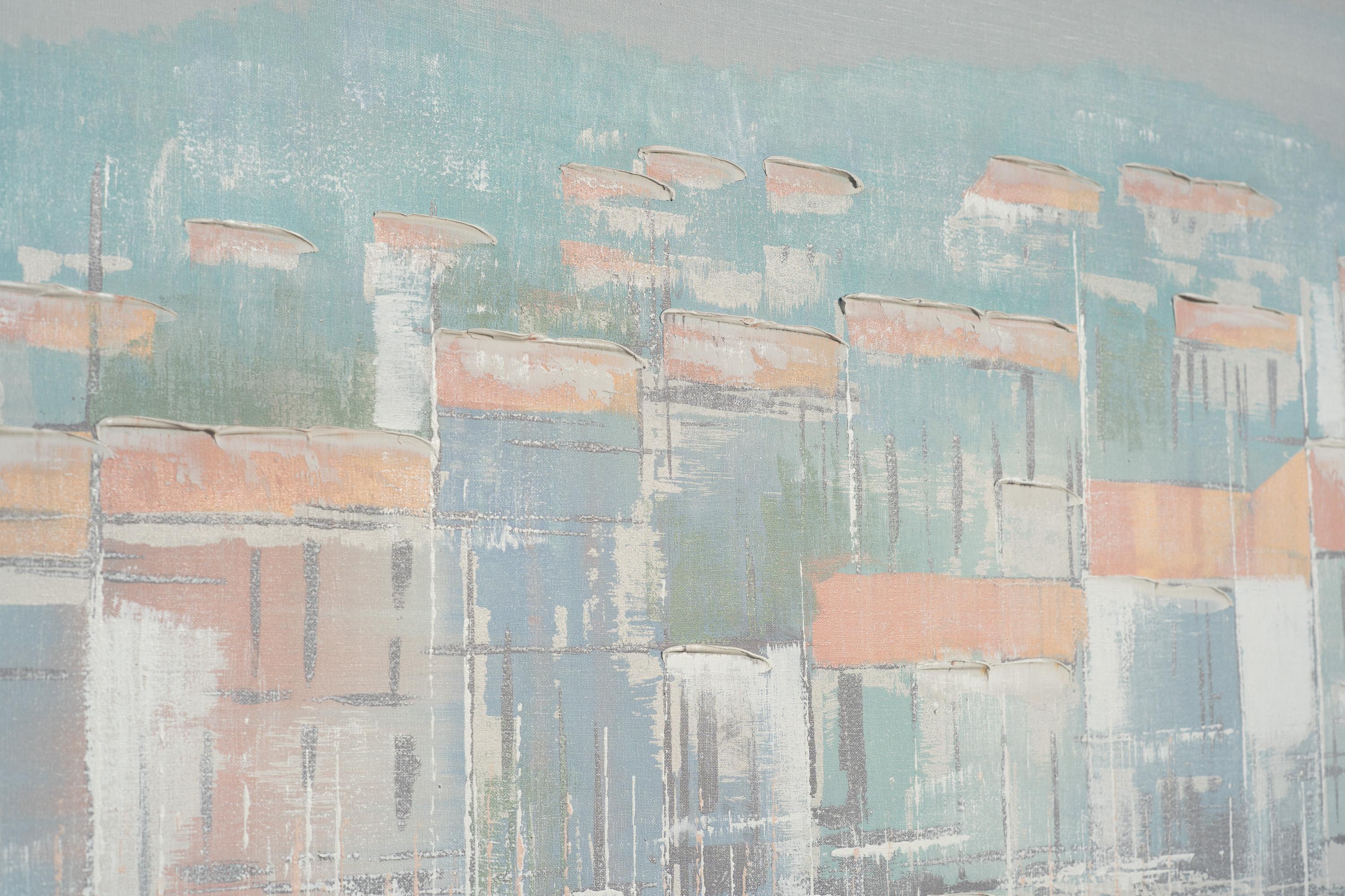 Brossé Grande peinture à l'huile de paysage signée Lee Reynolds Modernité du milieu du siècle dernier 1960 en vente