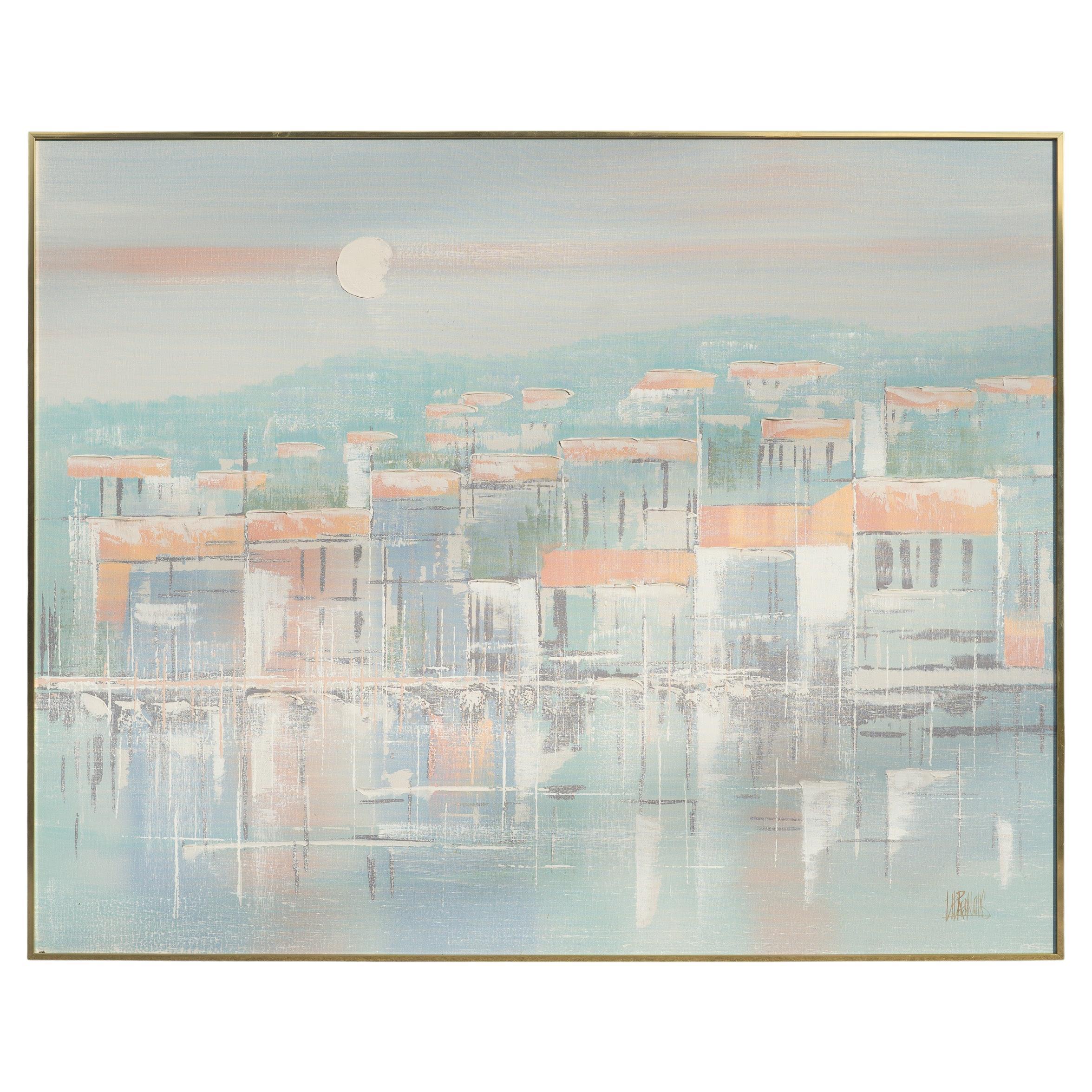 Grande peinture à l'huile de paysage signée Lee Reynolds Modernité du milieu du siècle dernier 1960