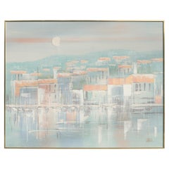 Pittura ad olio di paesaggio di grandi dimensioni firmata Lee Reynolds, metà del secolo scorso, anni '60.