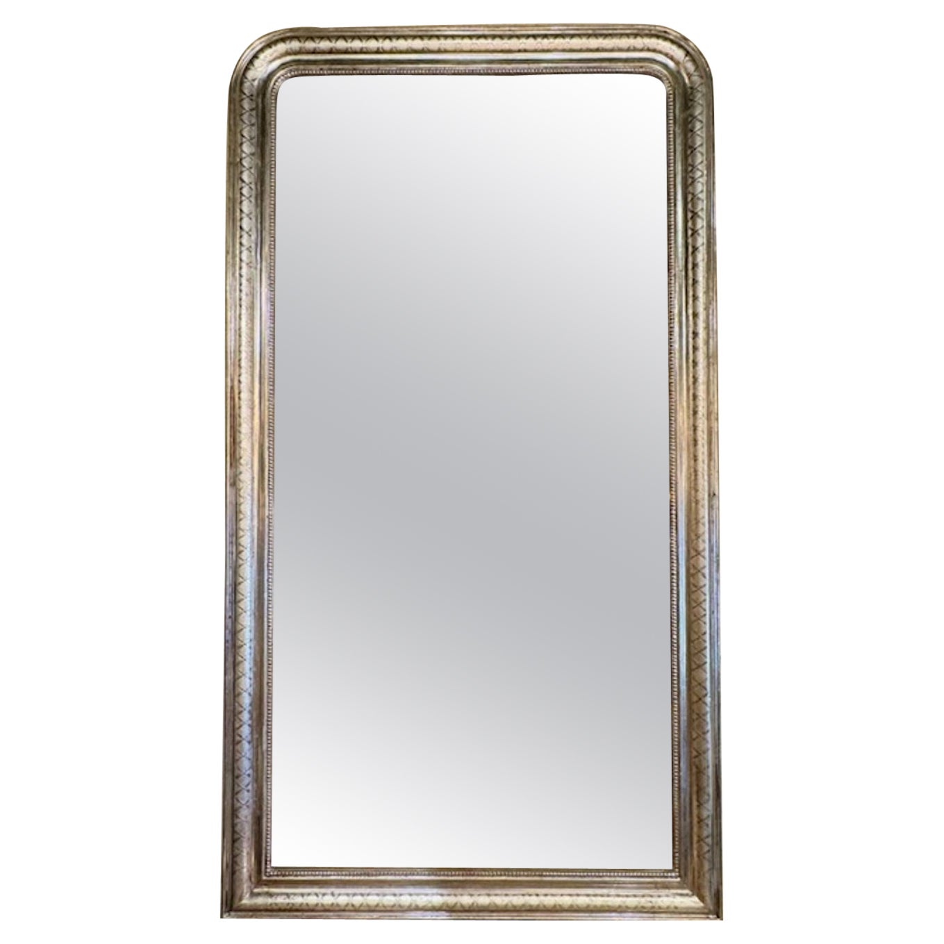 Grands miroirs Louis Philippe argentés avec motif en X