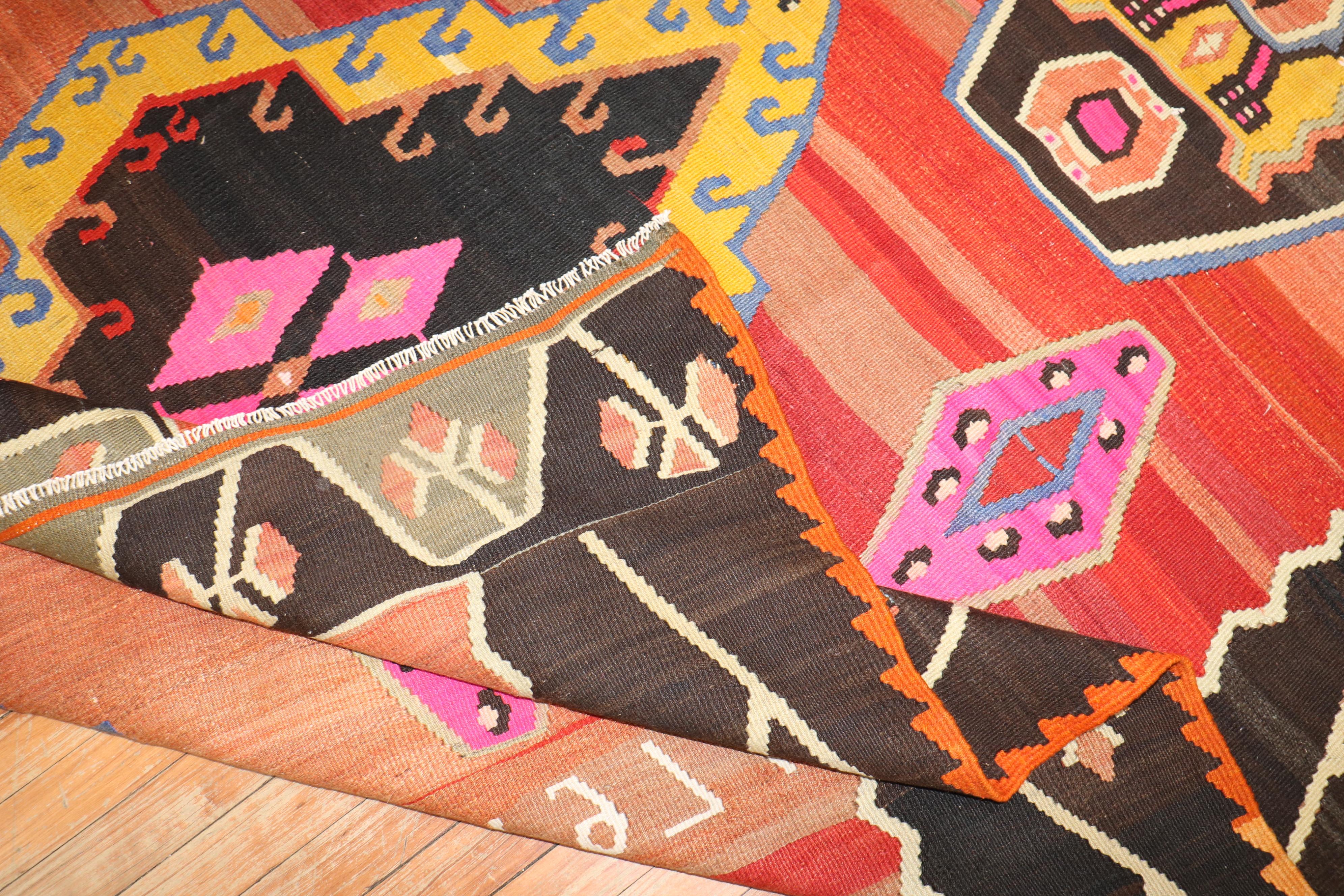 Hand-Knotted Large Scale Small Room Size Turkish Kilim Dated 1971 For Sale
