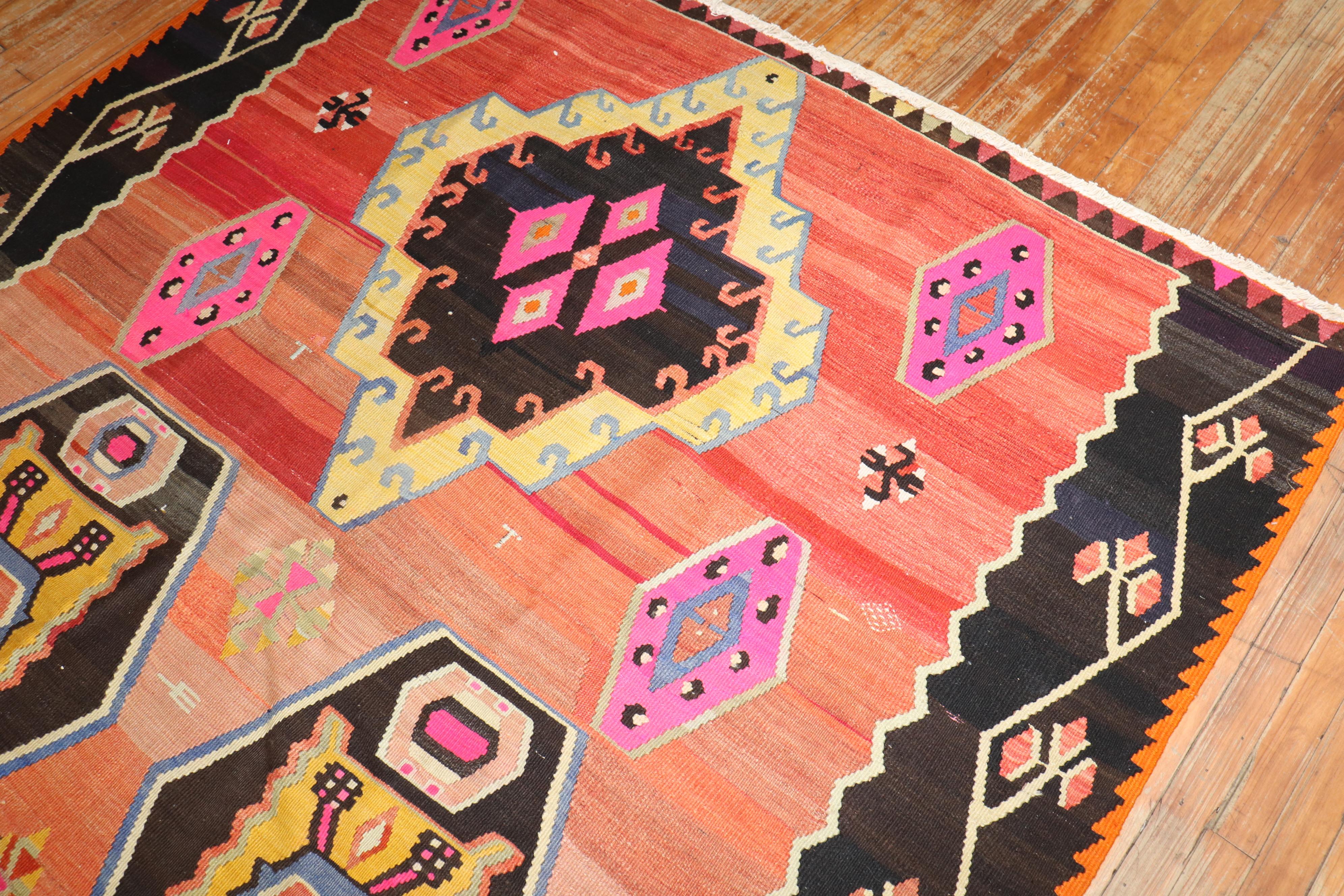Large Scale Small Room Size Turkish Kilim Dated 1971 In Good Condition For Sale In New York, NY
