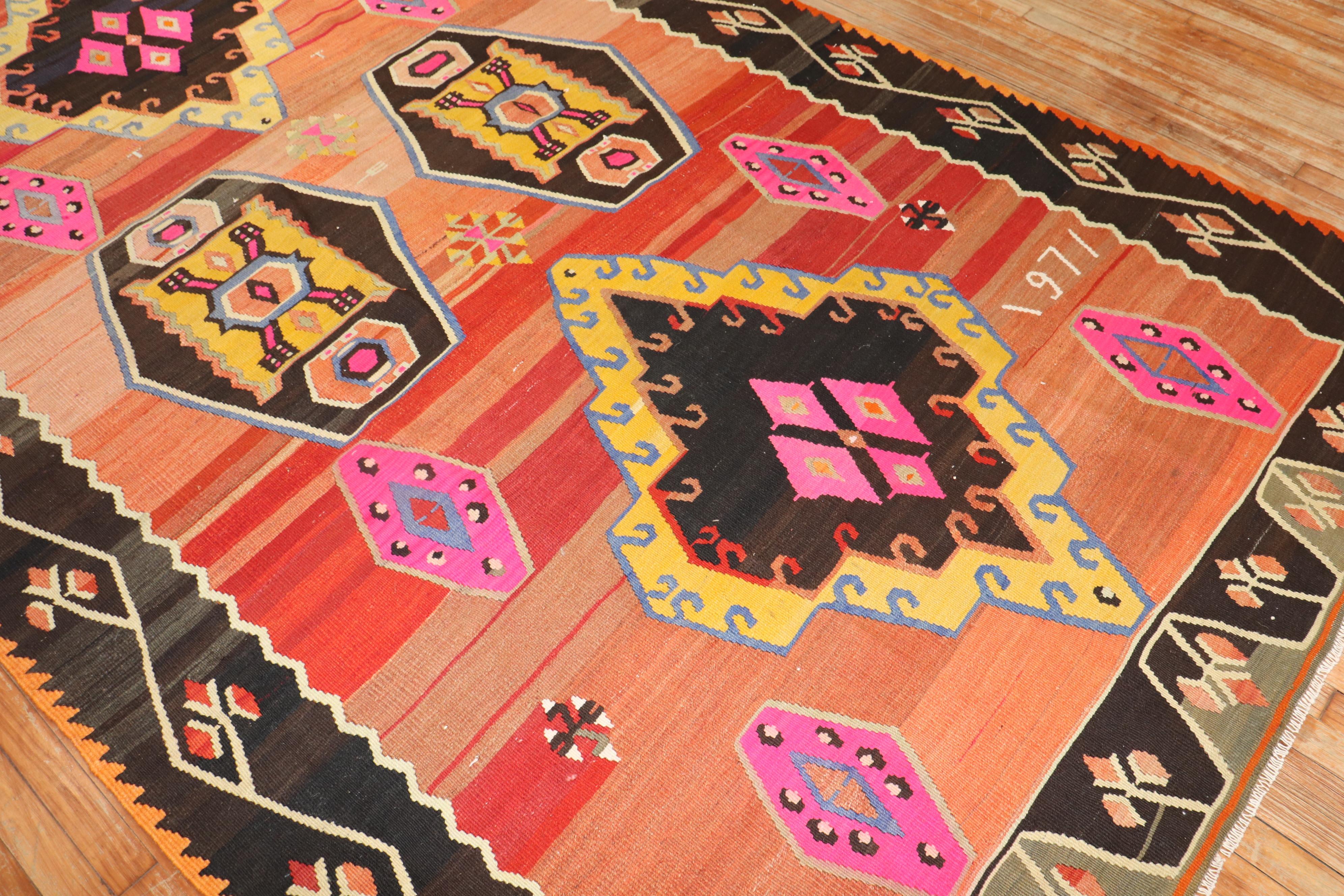 Wool Large Scale Small Room Size Turkish Kilim Dated 1971 For Sale