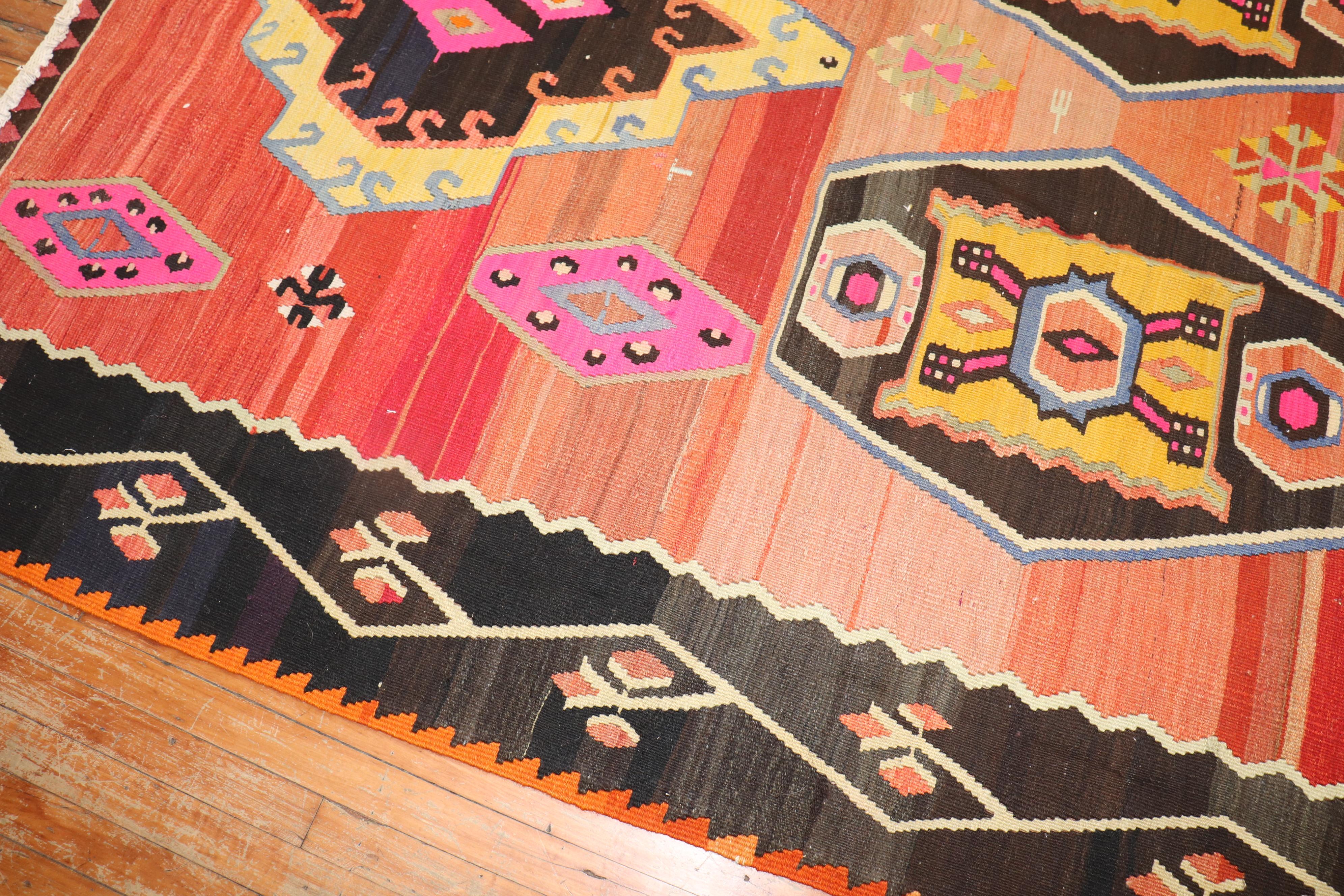 Large Scale Small Room Size Turkish Kilim Dated 1971 For Sale 2
