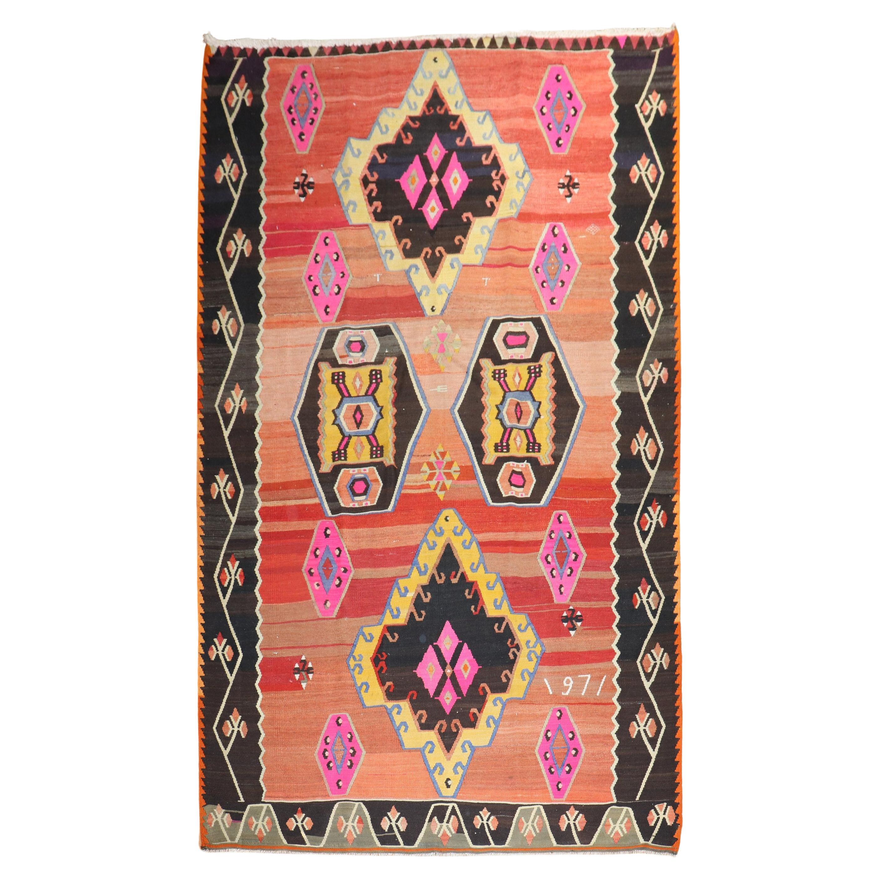 Large Scale Small Room Size Turkish Kilim Dated 1971 For Sale