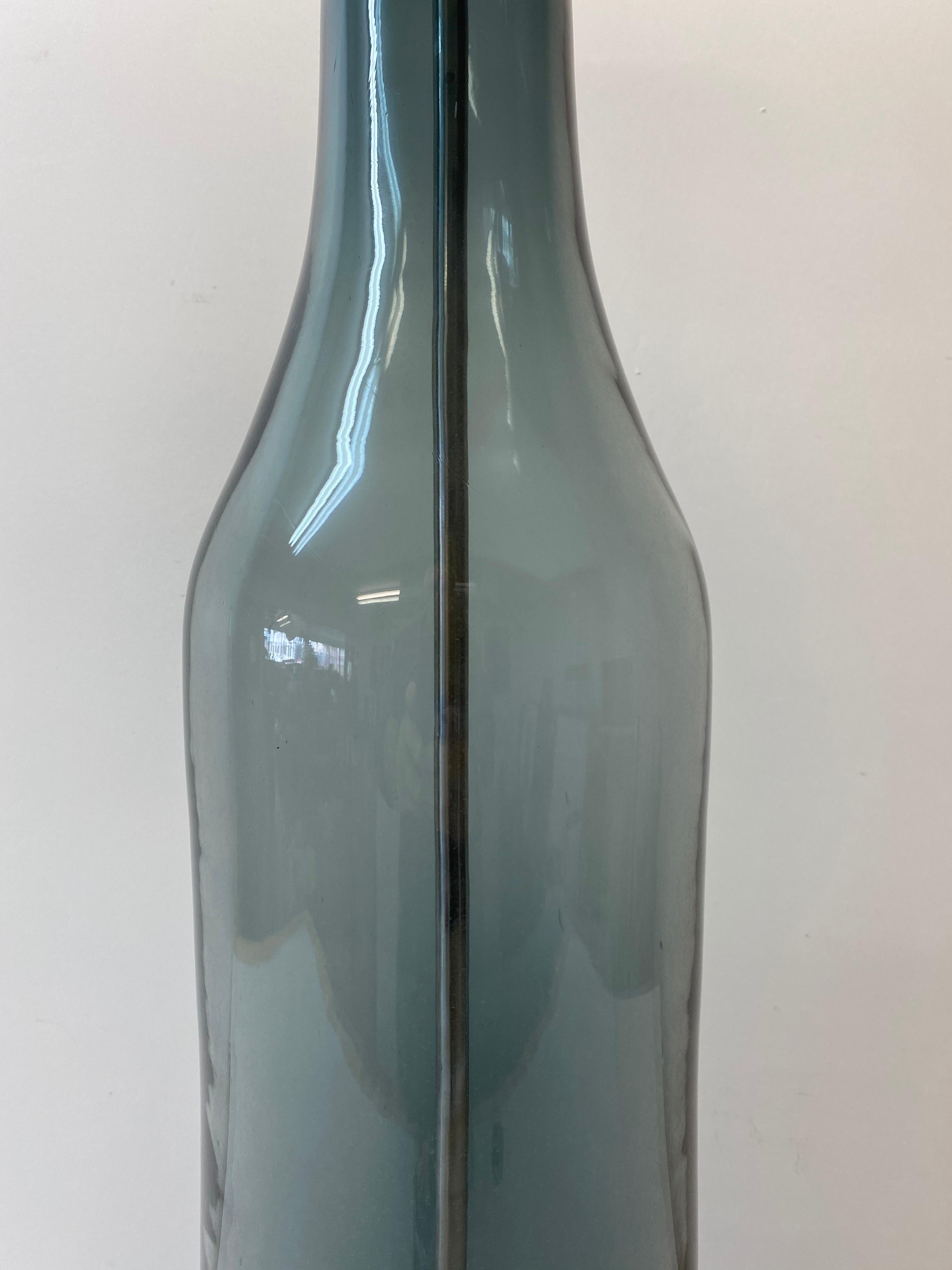 Mid-Century Modern Large Scale Smokey Blue Glass Bottle Lamp by Blenko, C.1960 For Sale