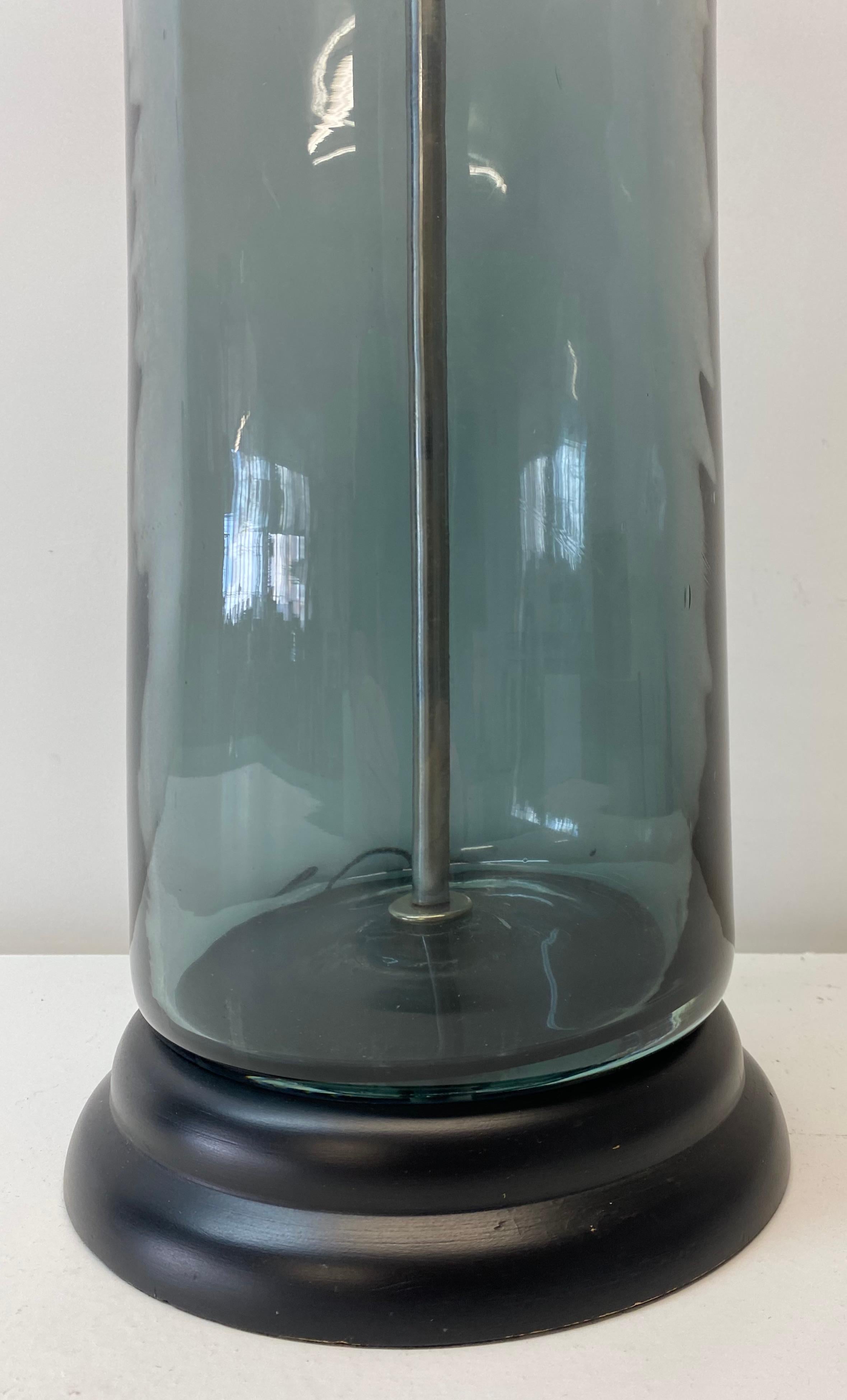 American Large Scale Smokey Blue Glass Bottle Lamp by Blenko, C.1960 For Sale