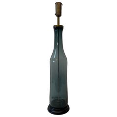 Large Scale Smokey Blue Glass Bottle Lamp by Blenko, C.1960