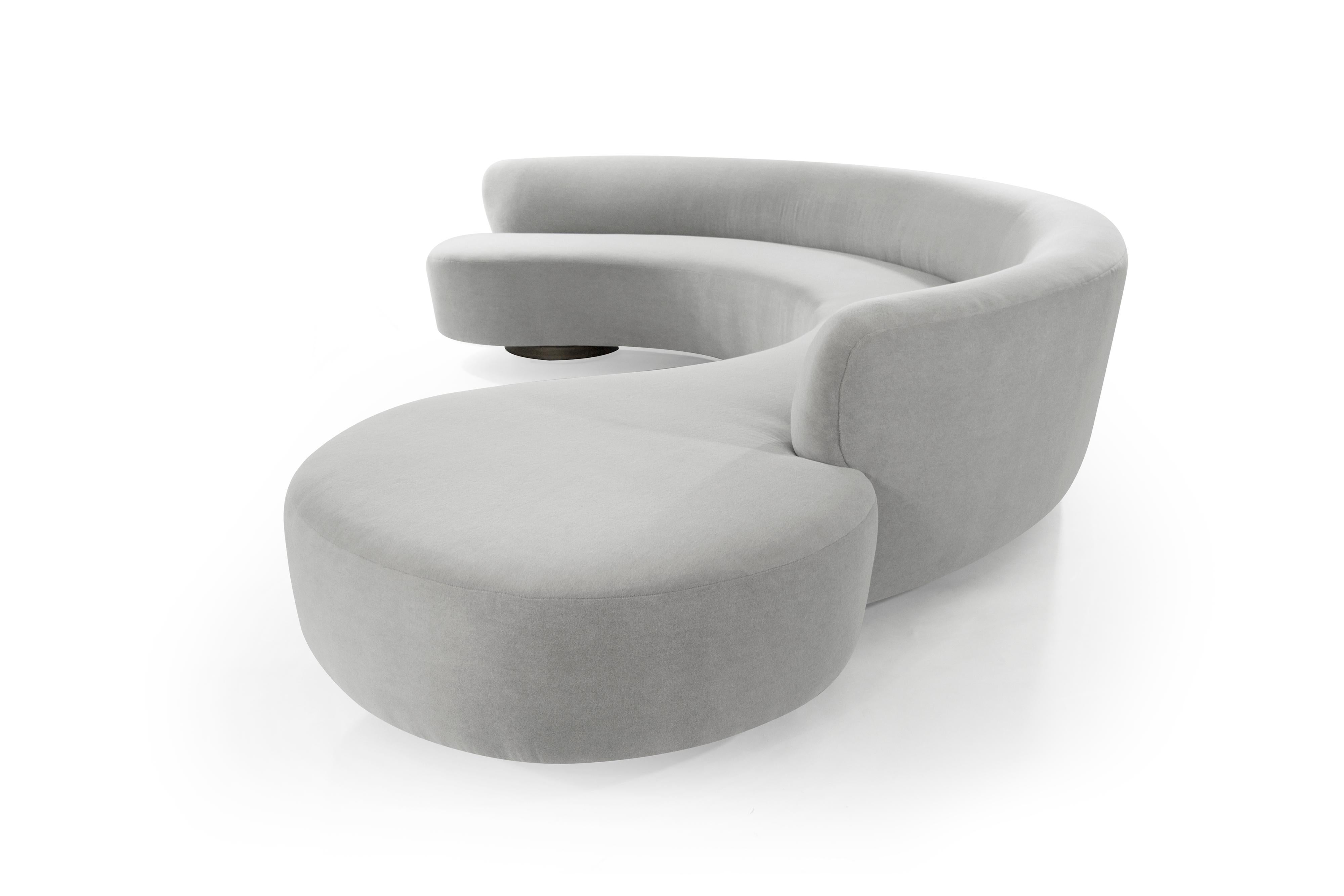 Walnut Impressive Sofa in Grey Alpaca Velvet by Vladimir Kagan