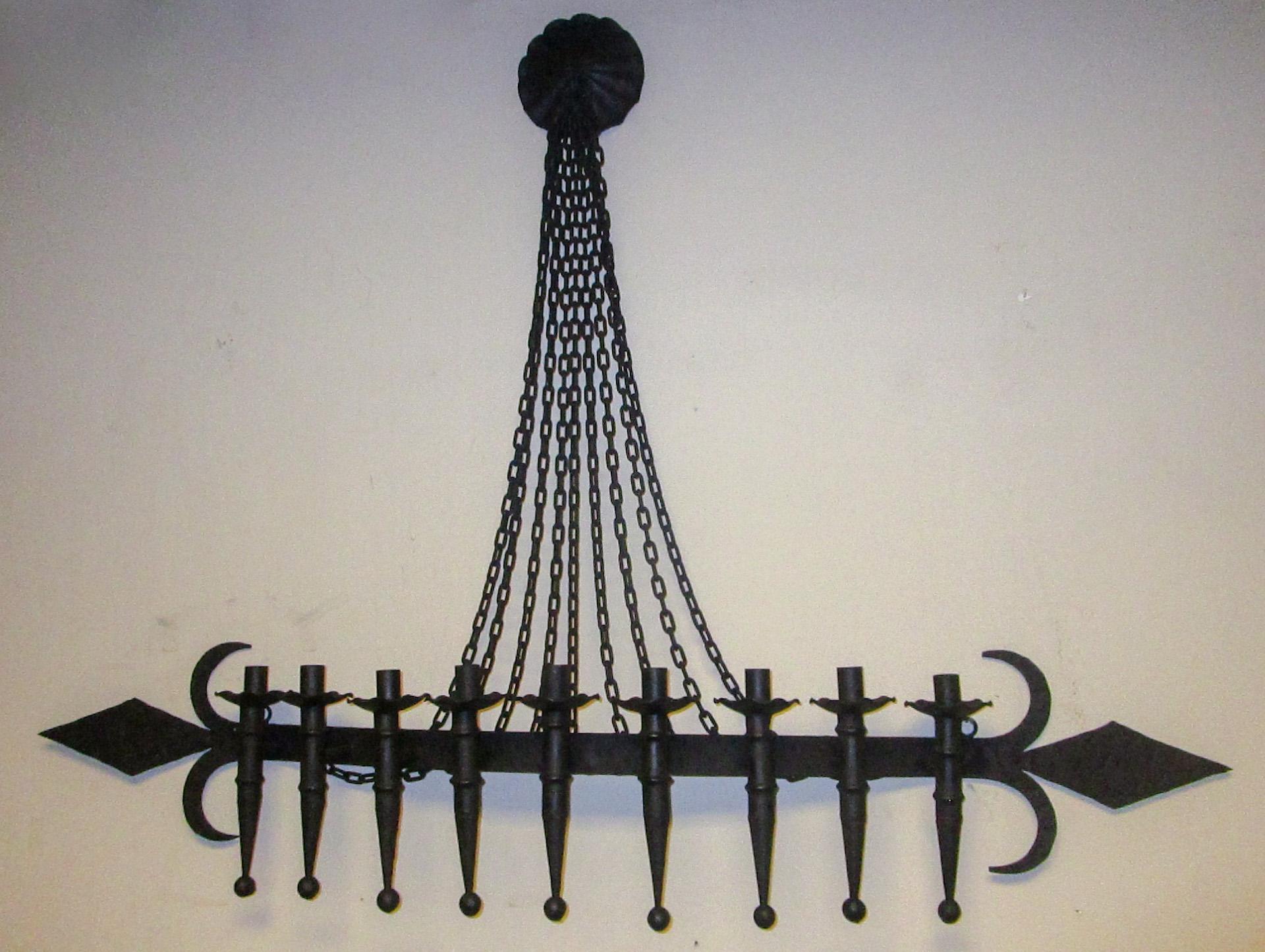 Large Scale Spanish Revival Hand Forged Wrought Iron 9 Light Wall Sconce 3