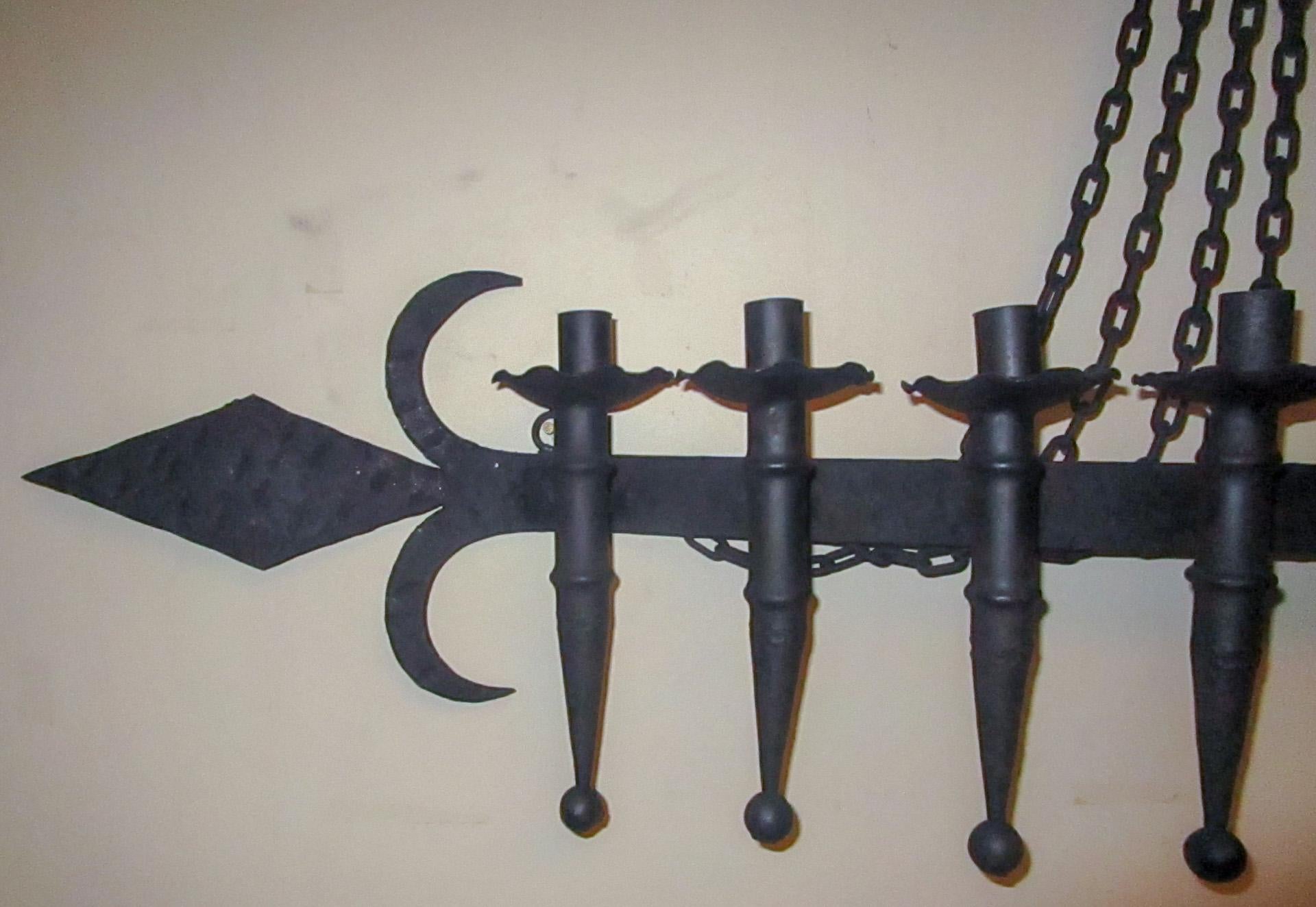 Large Scale Spanish Revival Hand Forged Wrought Iron 9 Light Wall Sconce 4