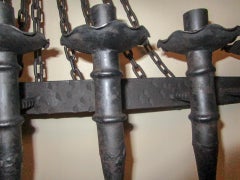 Large Scale Spanish Revival Hand Forged Wrought Iron 9 Light Wall Sconce
