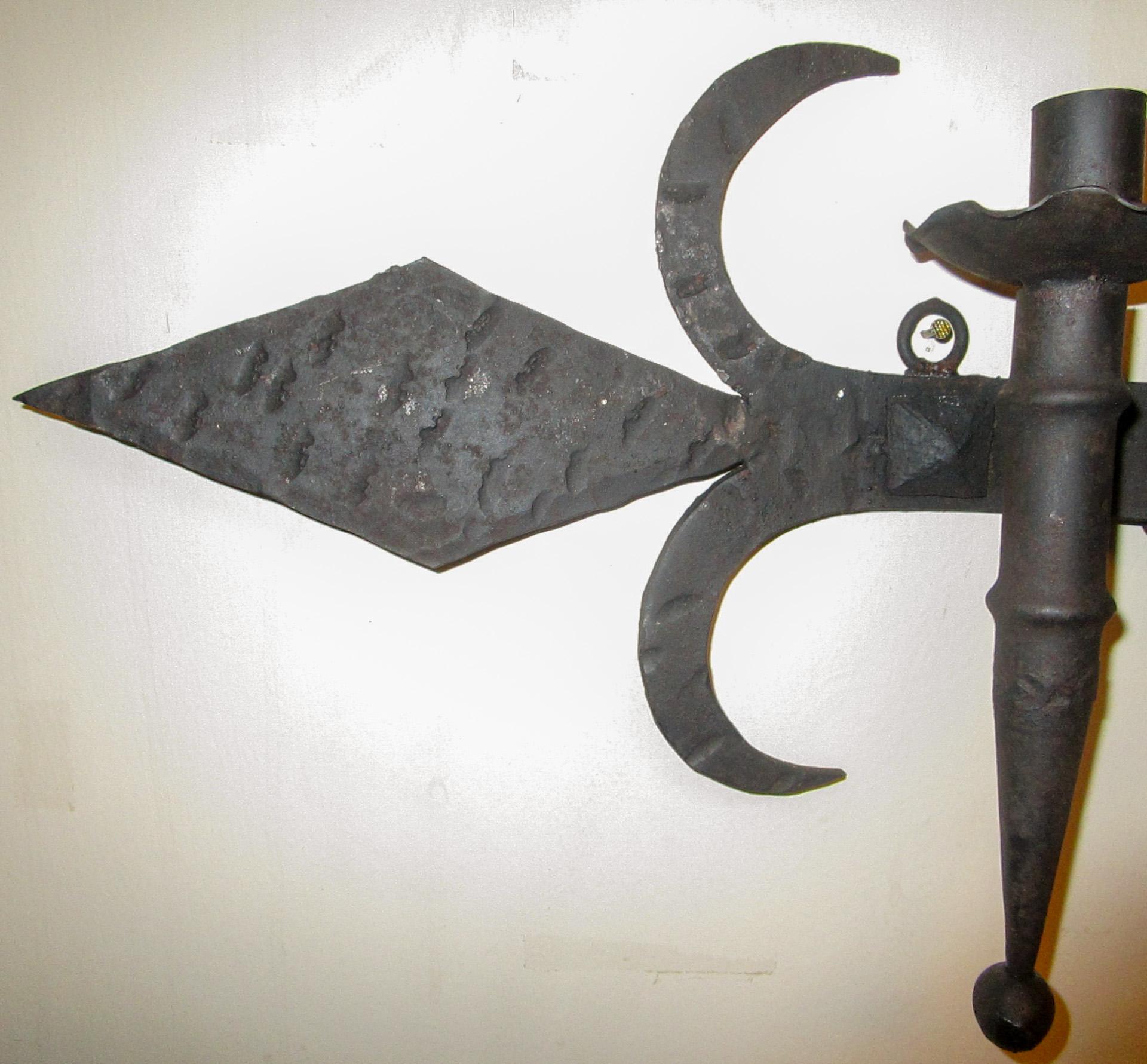 Early 20th Century Large Scale Spanish Revival Hand Forged Wrought Iron 9 Light Wall Sconce