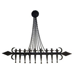 Large Scale Spanish Revival Hand Forged Wrought Iron 9 Light Wall Sconce