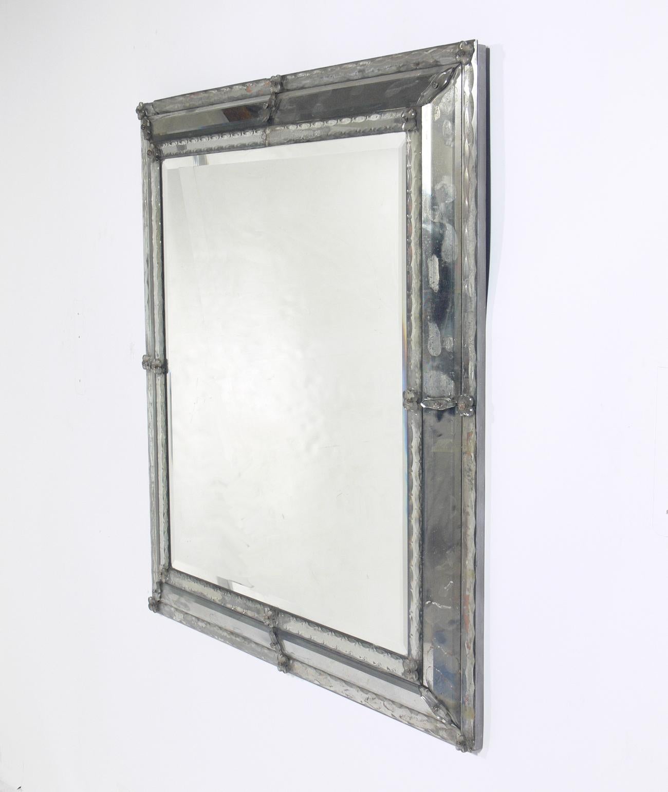 Large scale square Venetian mirror, Italy, at least circa 1940s, possibly much earlier. Retains wonderful original patina.