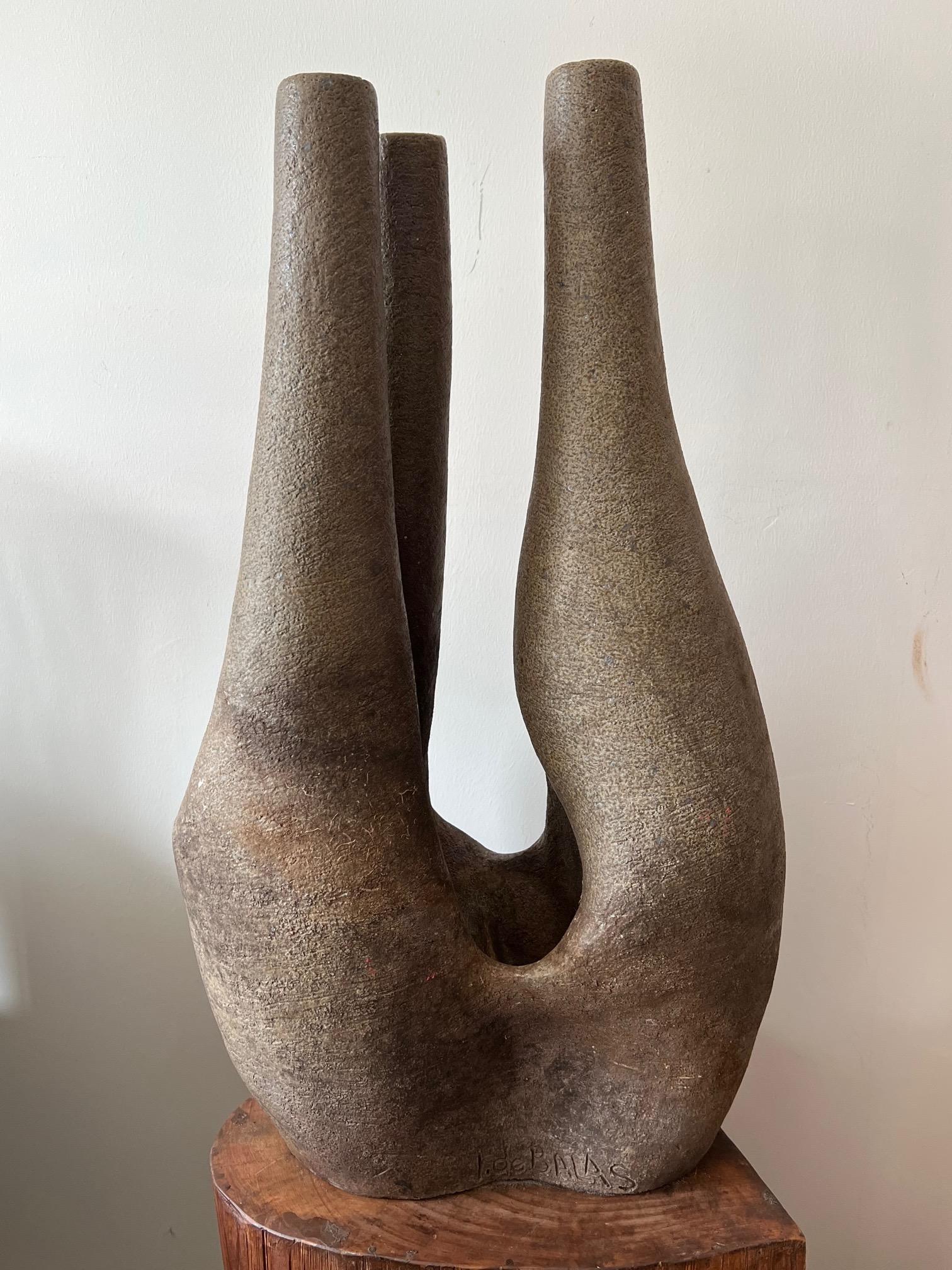 An unusual large scale stoneware vessel by Ildiko De Balas, a Hungarian born artist, active in Belgium (b.1931-2016).  Known for abstract totem like sculptures and more animal, zoomorphic forms of which this is a great eaxmple. Ildiko de Balas