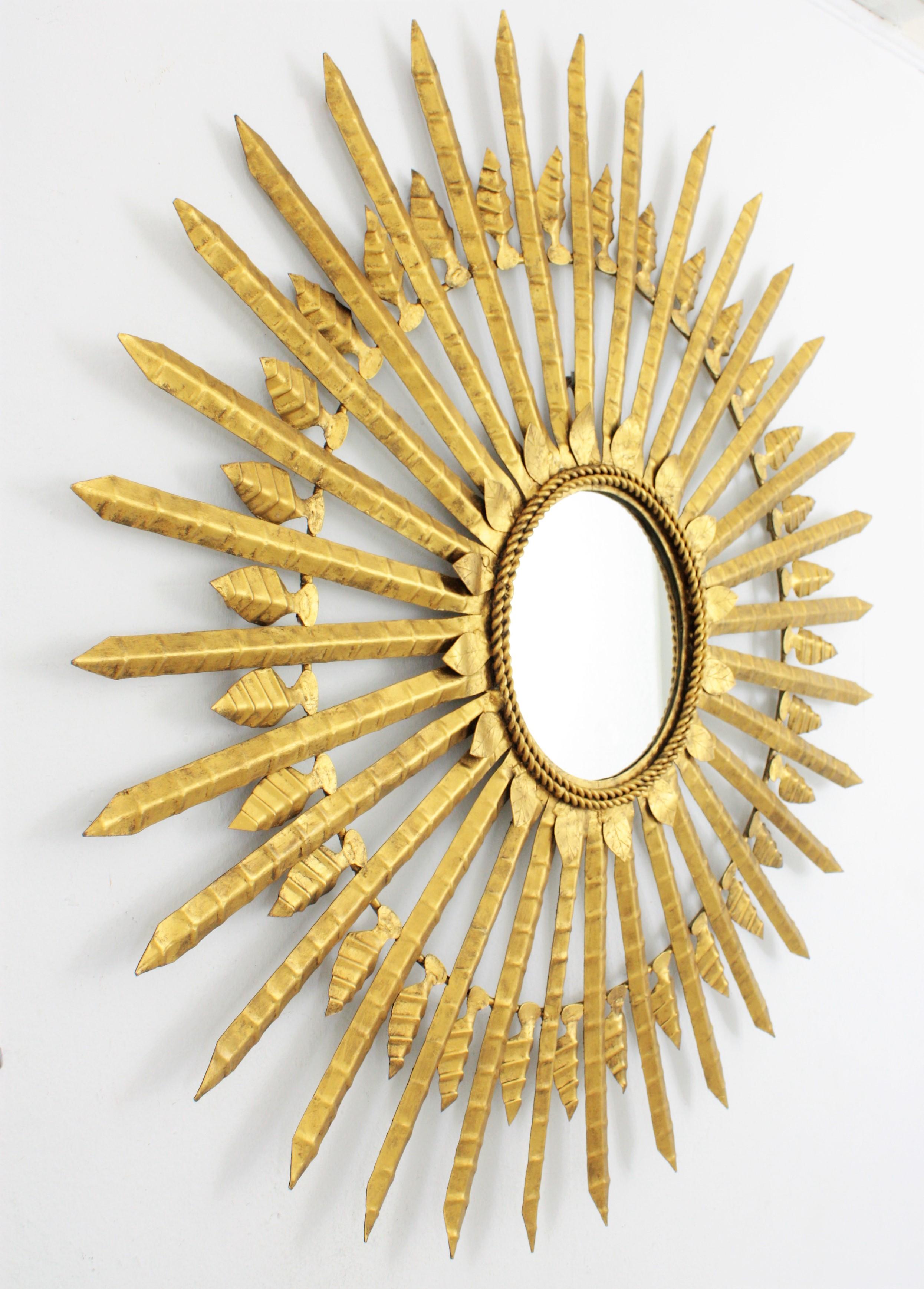 Sunburst Mirror in Gilt Iron, Large Scale (38, 6 inches ) For Sale 1