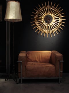 XL Brutalist Sunburst Mirror in Gilt Wrought Iron, Spain 1950s (38, 6 in)