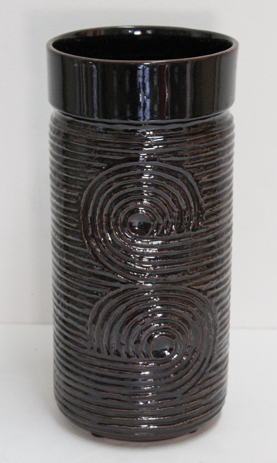 Unusually large 1960s stoneware vase by Britt-Louise Sundell for Gustavsberg, Sweden. Embossed maker's mark with paper designer's label.