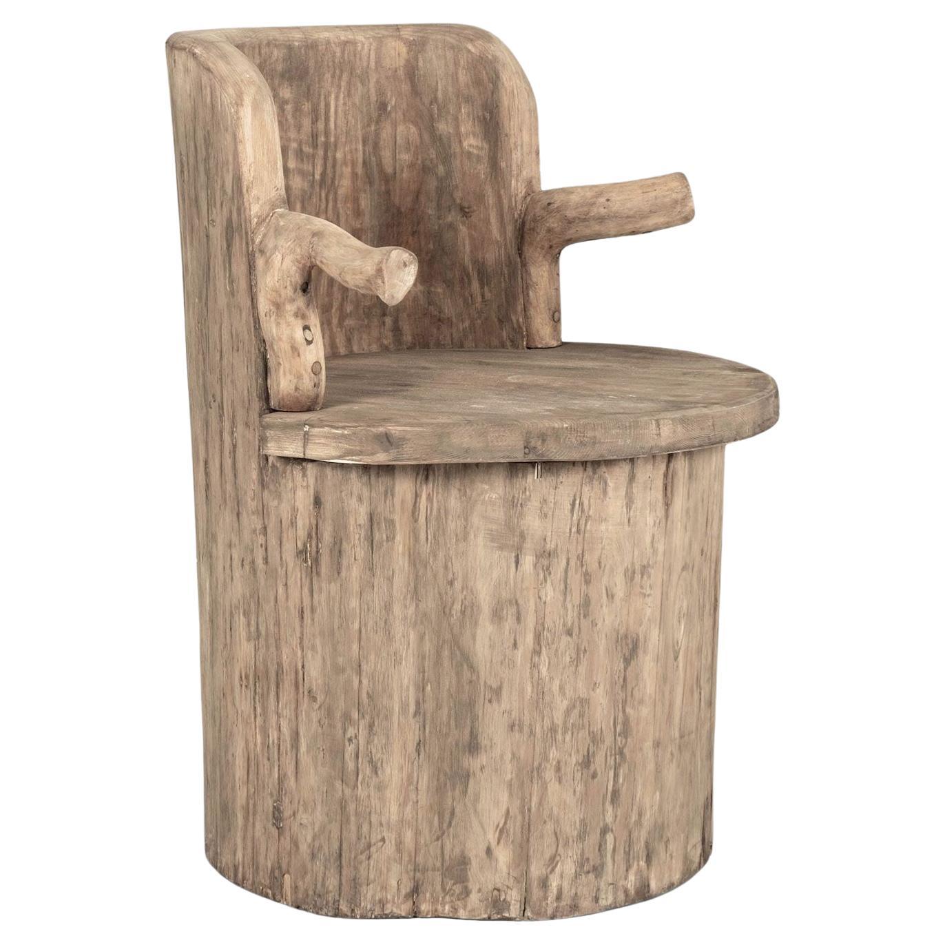 Large-Scale Swedish Pine Dugout Log Armchair (Kubbestol) For Sale