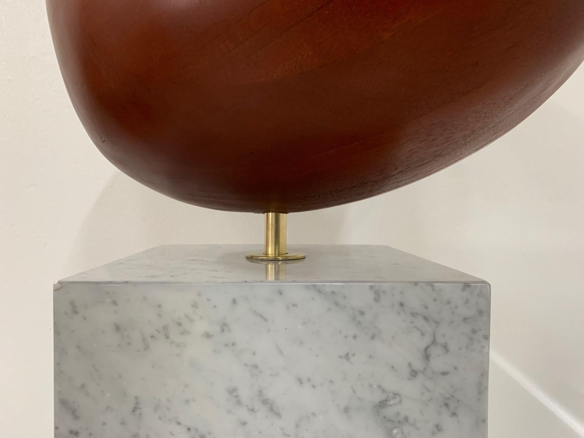 Large-Scale Teak Apple Sculpture on Carrara Marble Pedestal In Good Condition For Sale In New York, NY