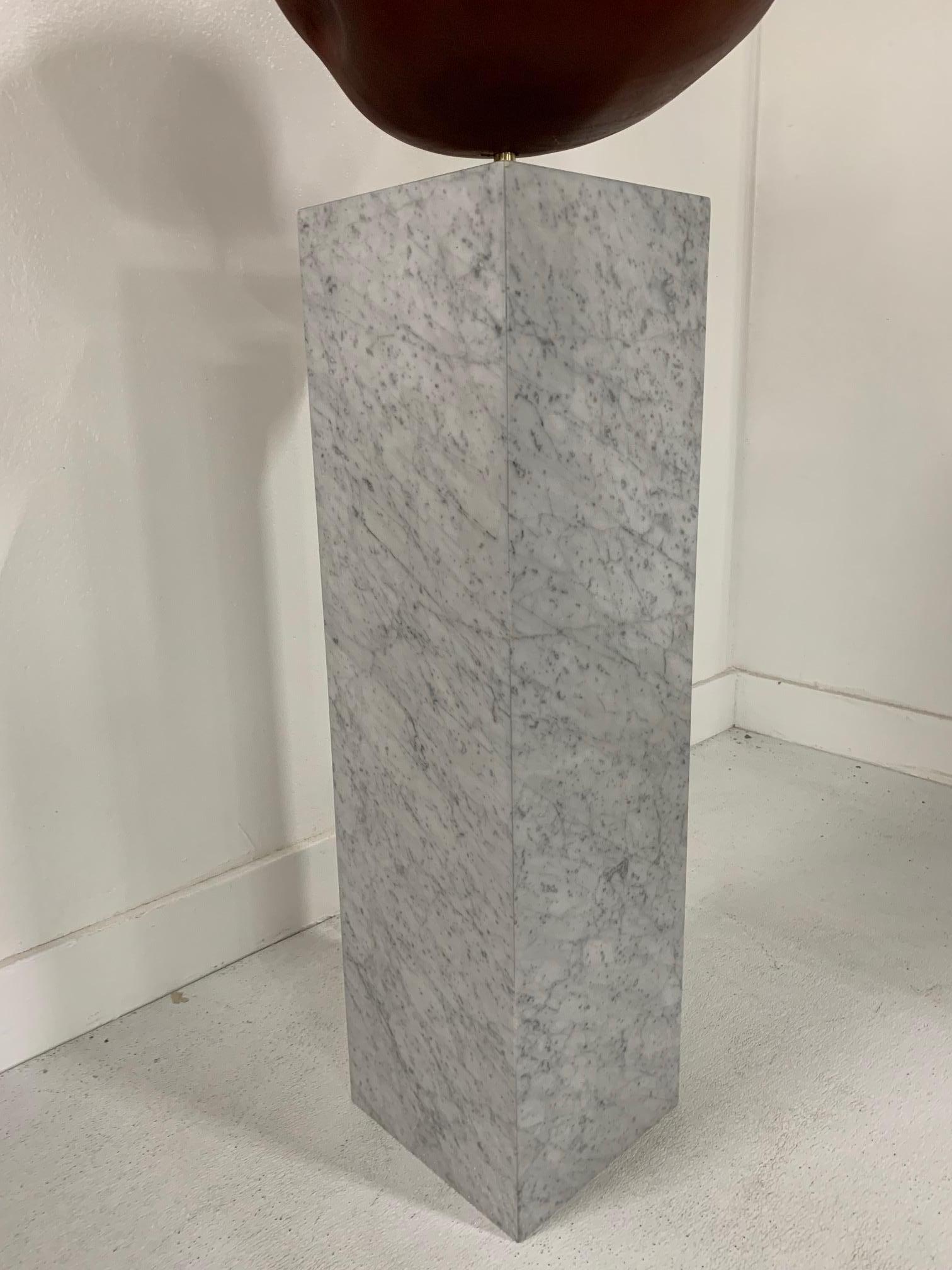 Large-Scale Teak Apple Sculpture on Carrara Marble Pedestal For Sale 2