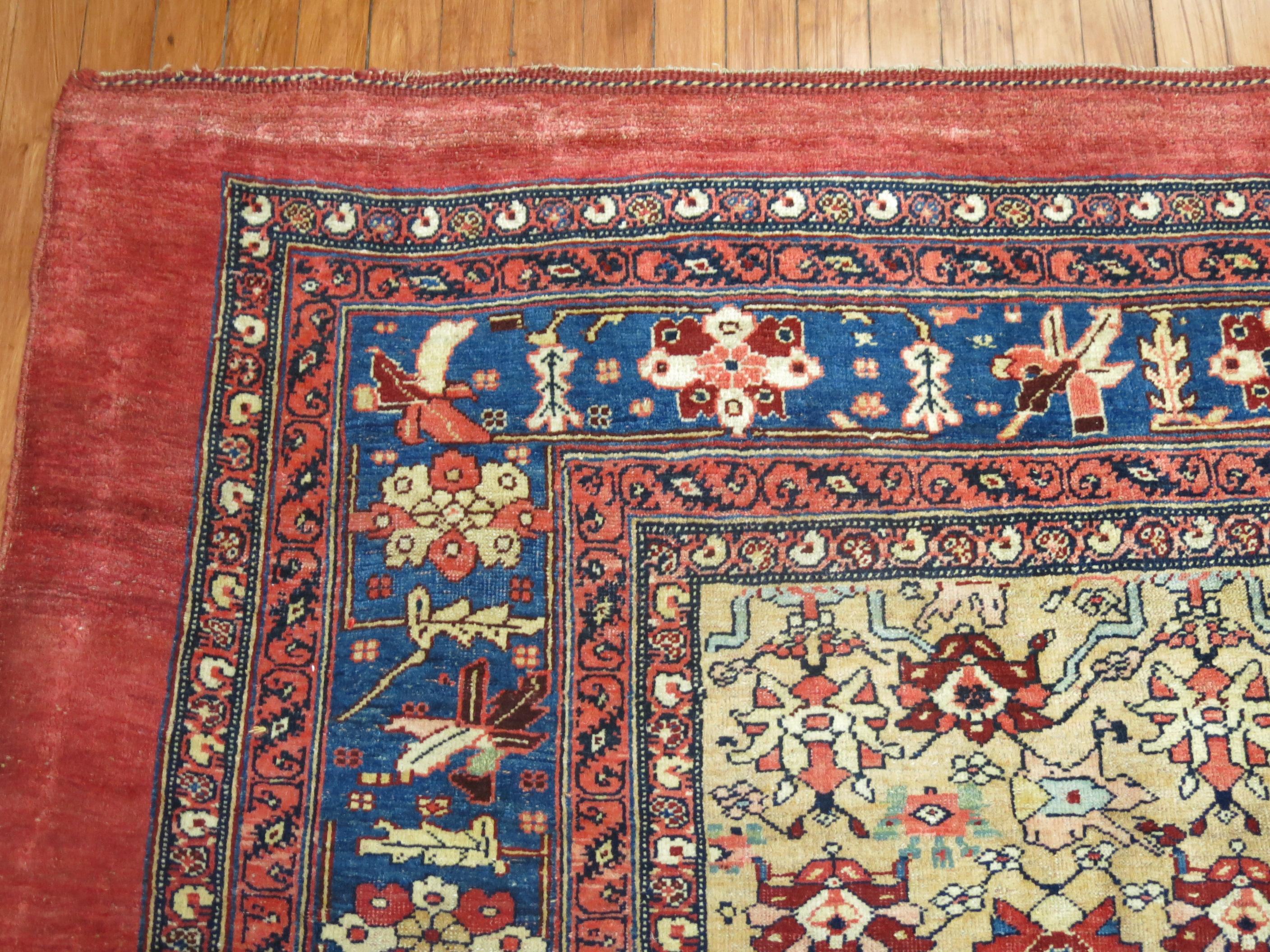 Hand-Woven Large Scale Tribal Persian Bidjar Room Size Rug For Sale