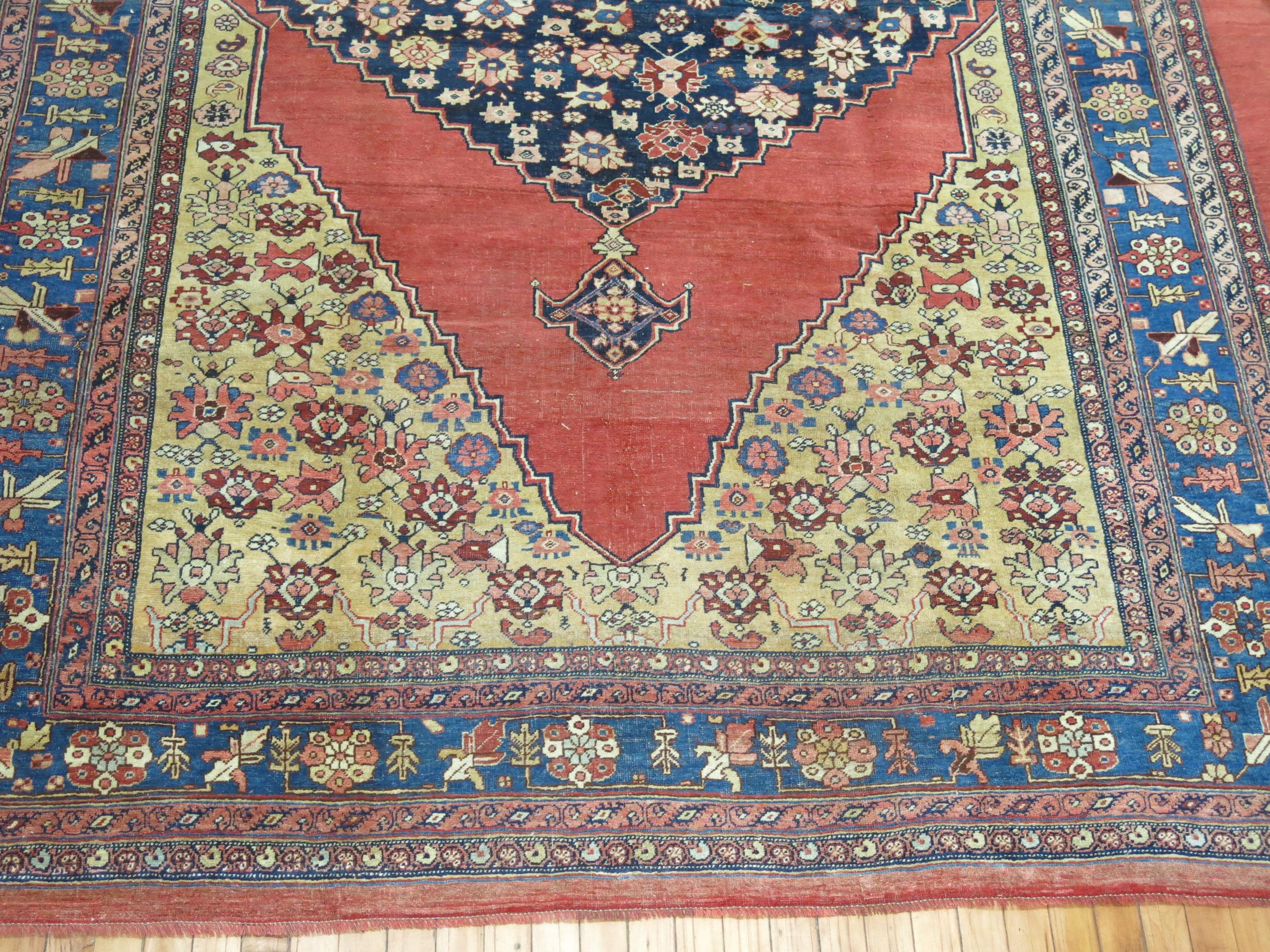 Wool Large Scale Tribal Persian Bidjar Room Size Rug For Sale