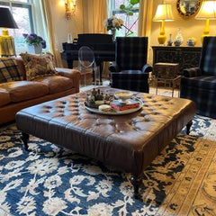 Large-Scale Tufted Brown Leather Cocktail Ottoman in the English Club Tradition