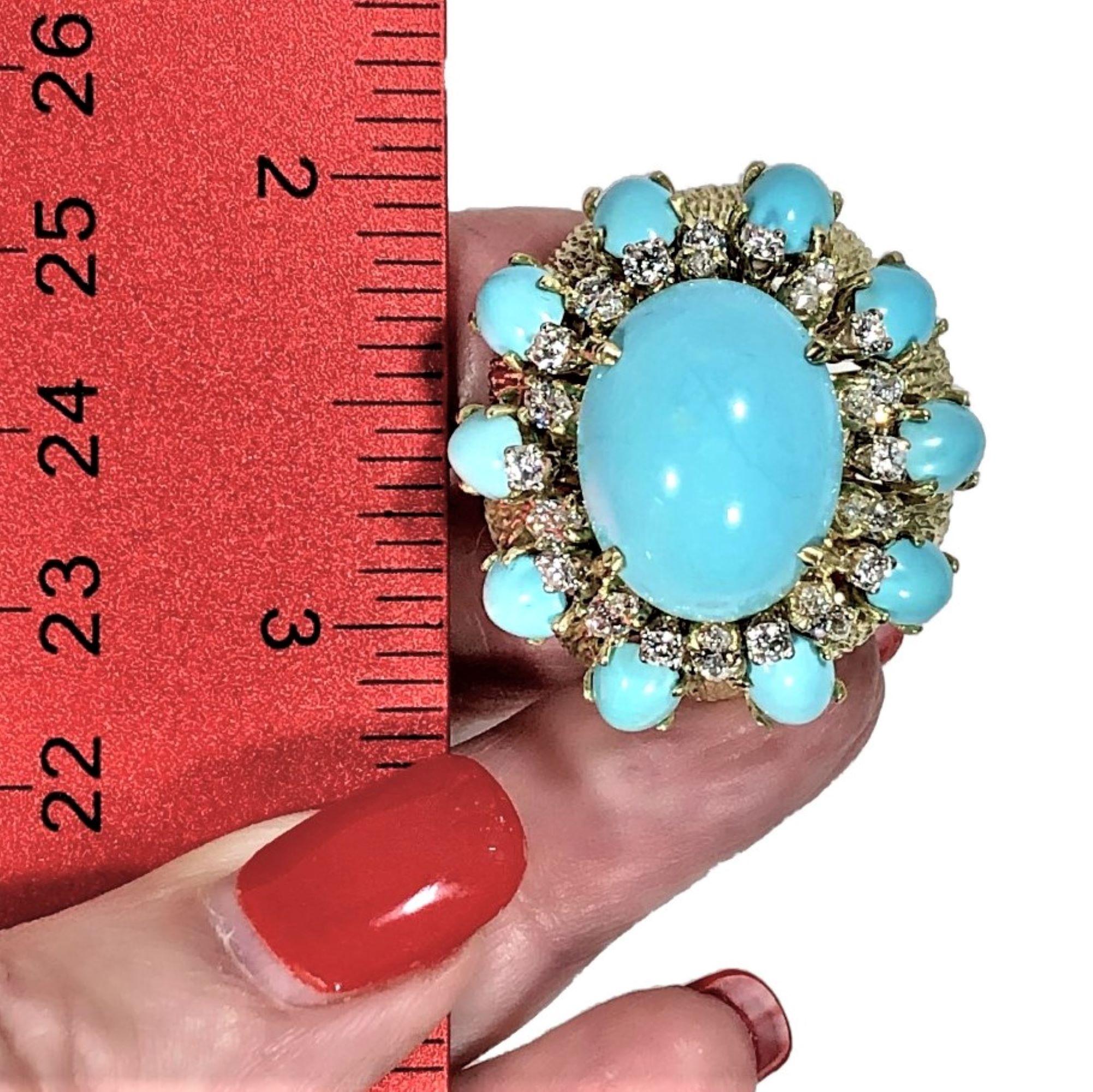 Large Scale Turquoise and Diamond Yellow Gold Ring 6